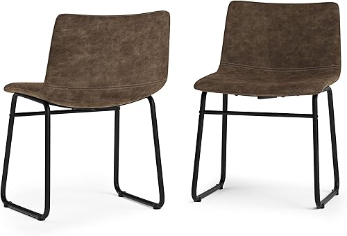 SIMPLIHOME Warner - Silla de comedor (juego de 2) en piel sintética marrón envejecida, para el comedor