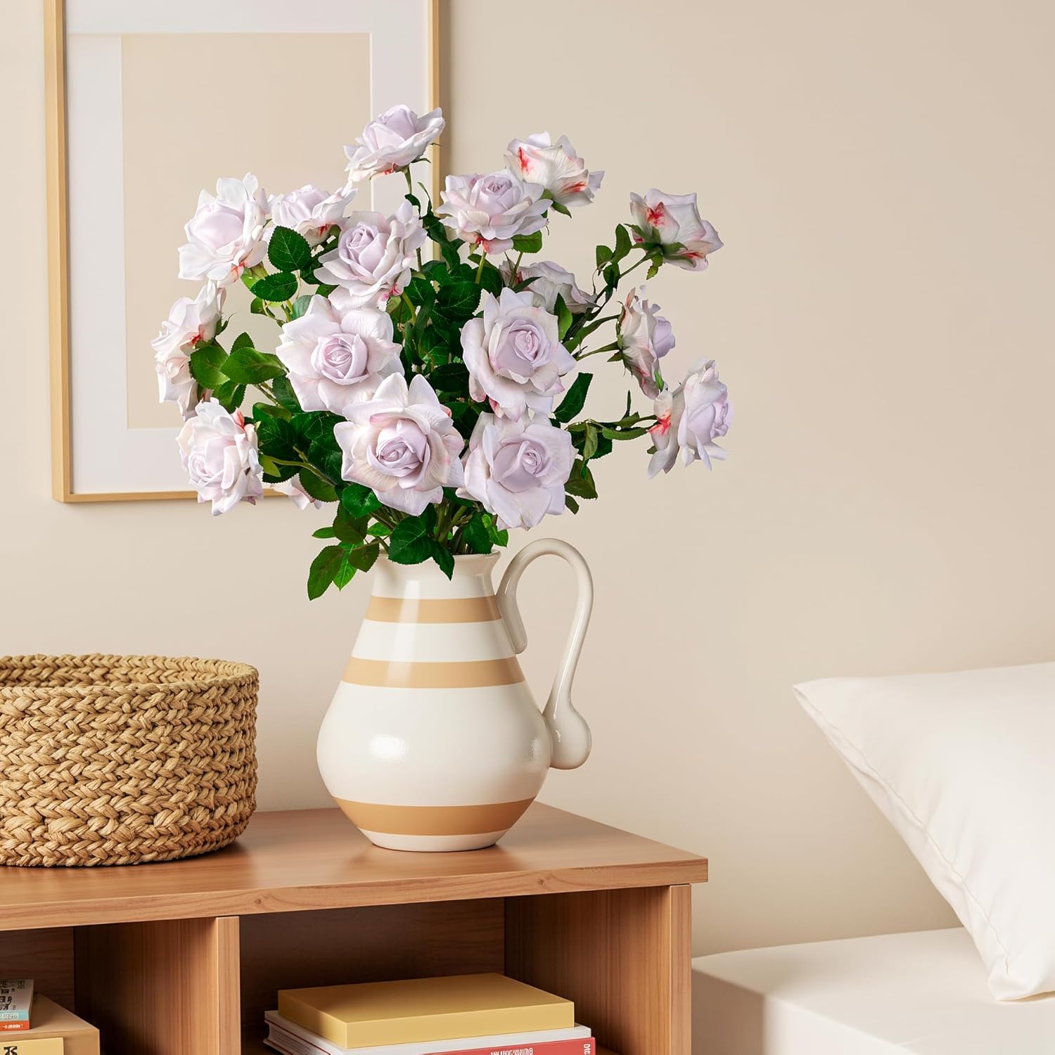 Artificial Flowers Spring Artificial Roses 23.2In Fake Roses Long Stem Artificial Flowers for Tall Vase Suitable for Wedding Party Decor Valentine's Day DIY Bouquet 20PCS White Purple Heart - Image 7