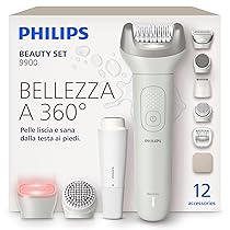 Philips Beauty Set – Kit tutto in uno corpo, viso, bikini, piedi, senza fili, su pelle asciutta o bagnata, depilazione, cura del corpo e della pelle, epilatore con 12 accessori, modello BRE749, 00