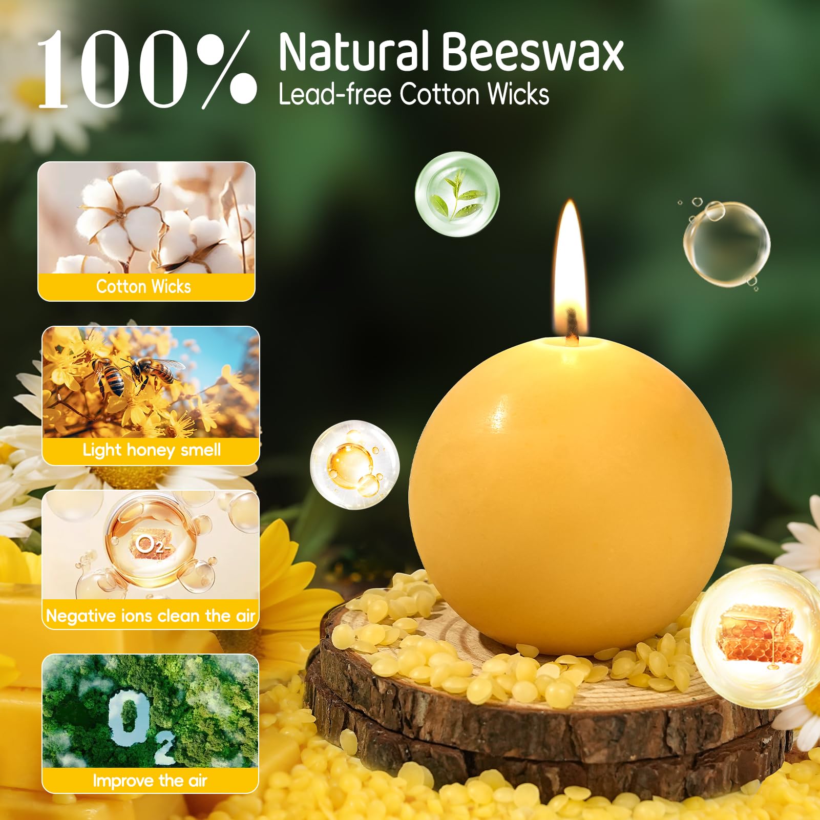 2 candele cilindriche a sfera in cera d'api, 7,6 cm, candele rotonde in cera d'api naturale, 60 ore, non tossiche, per emergenze, feste di Natale, matrimoni, casa