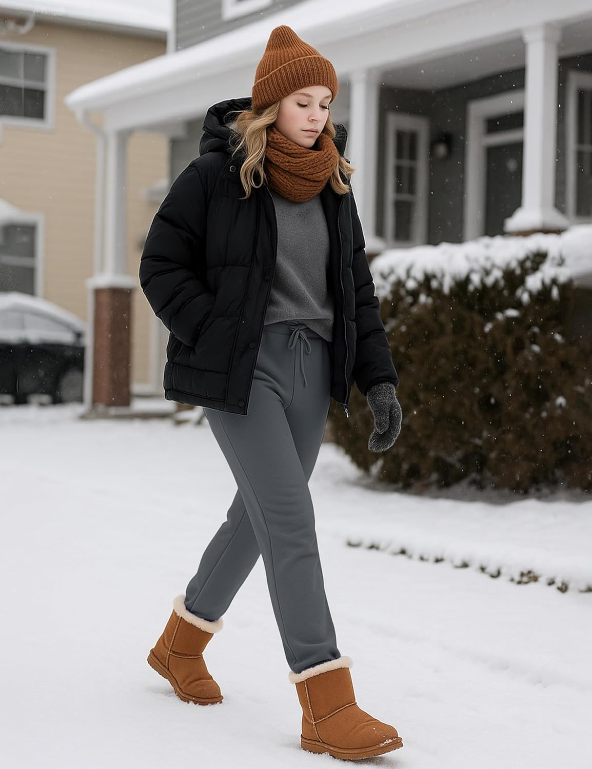 TACVASEN Women's Fleece Lined Sweatpants Winter Thermal Sherpa Pants with Pockets High Waisted Warm Cotton Lounge Casual - Image 6