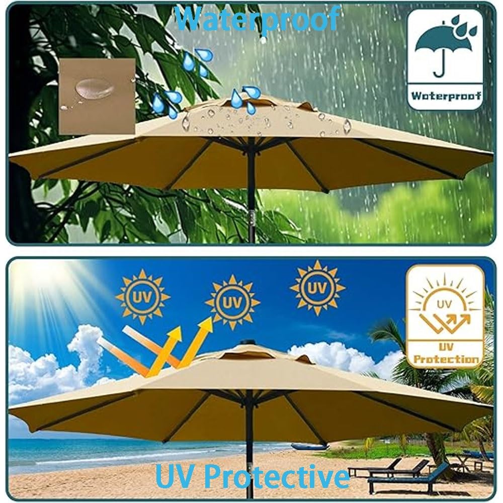 Zapasowy baldachim parasola tarasowego, szary pokrowiec na parasol, 8 żeber, trwały, na parasole 2,1 m, 2,7 m, 3 m, łatwy montaż