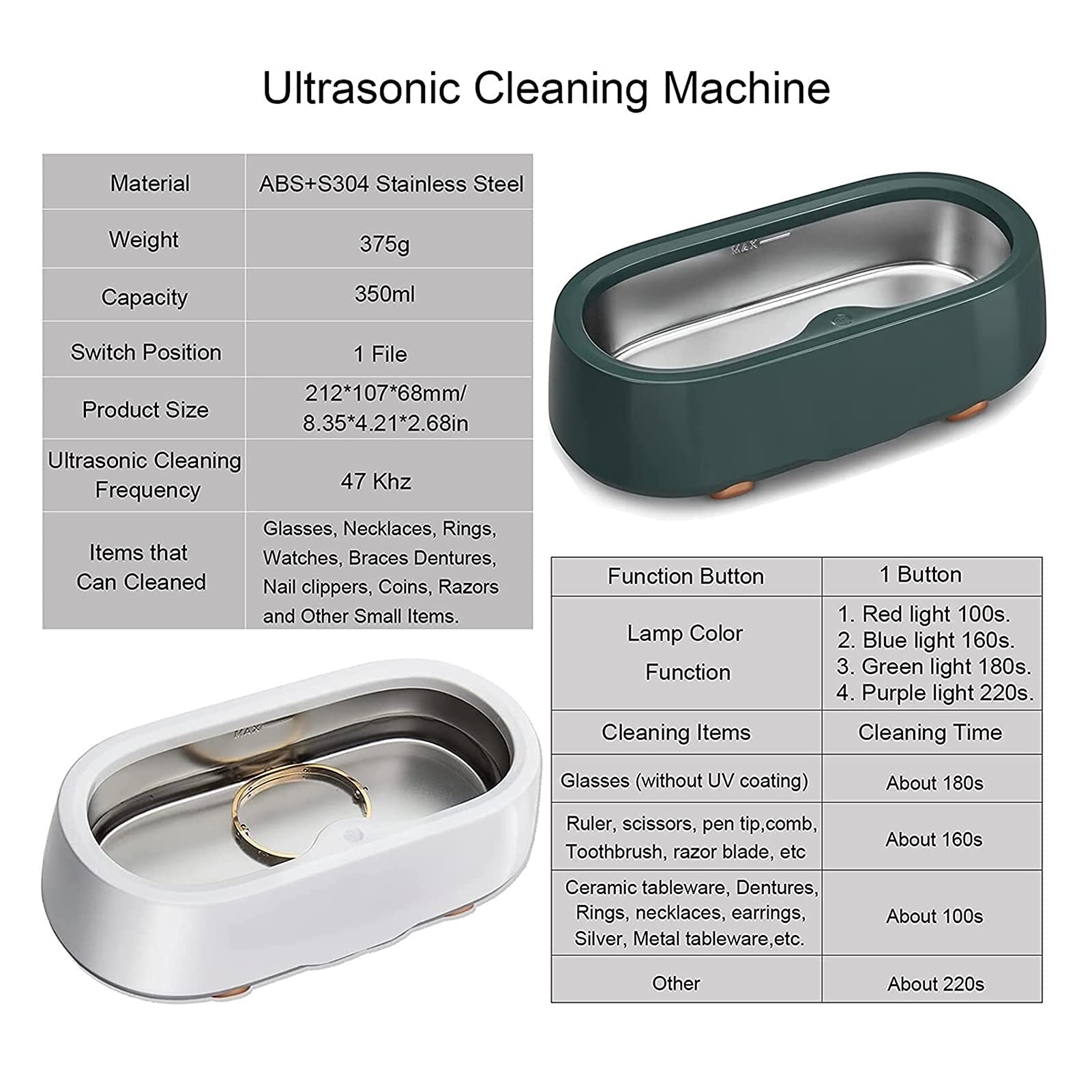 For occhiali, orecchini, pulizia, gioielli in argento, collane, occhiali da vista, orologi, protesi dentarie, monete, carburo,Lavatrice per occhiali(White)