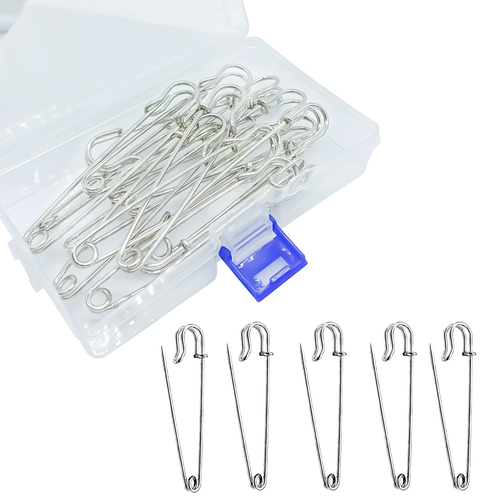 Safety Pins,Heavy Duty Blanket Pins,2.17" Safety Pins for Carpet,15 Pcs Silver Safety Pins for All Kinds of Handicrafts,Clothing,Blankets and Other Materials as Well as DIY Craftsmanship with Box