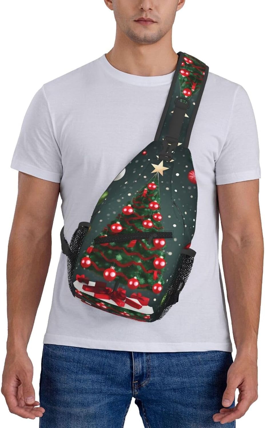 Durable Lightweight Christmas Tree and ball Print Cross chest bag diagonally for Travel Commute Daily Use