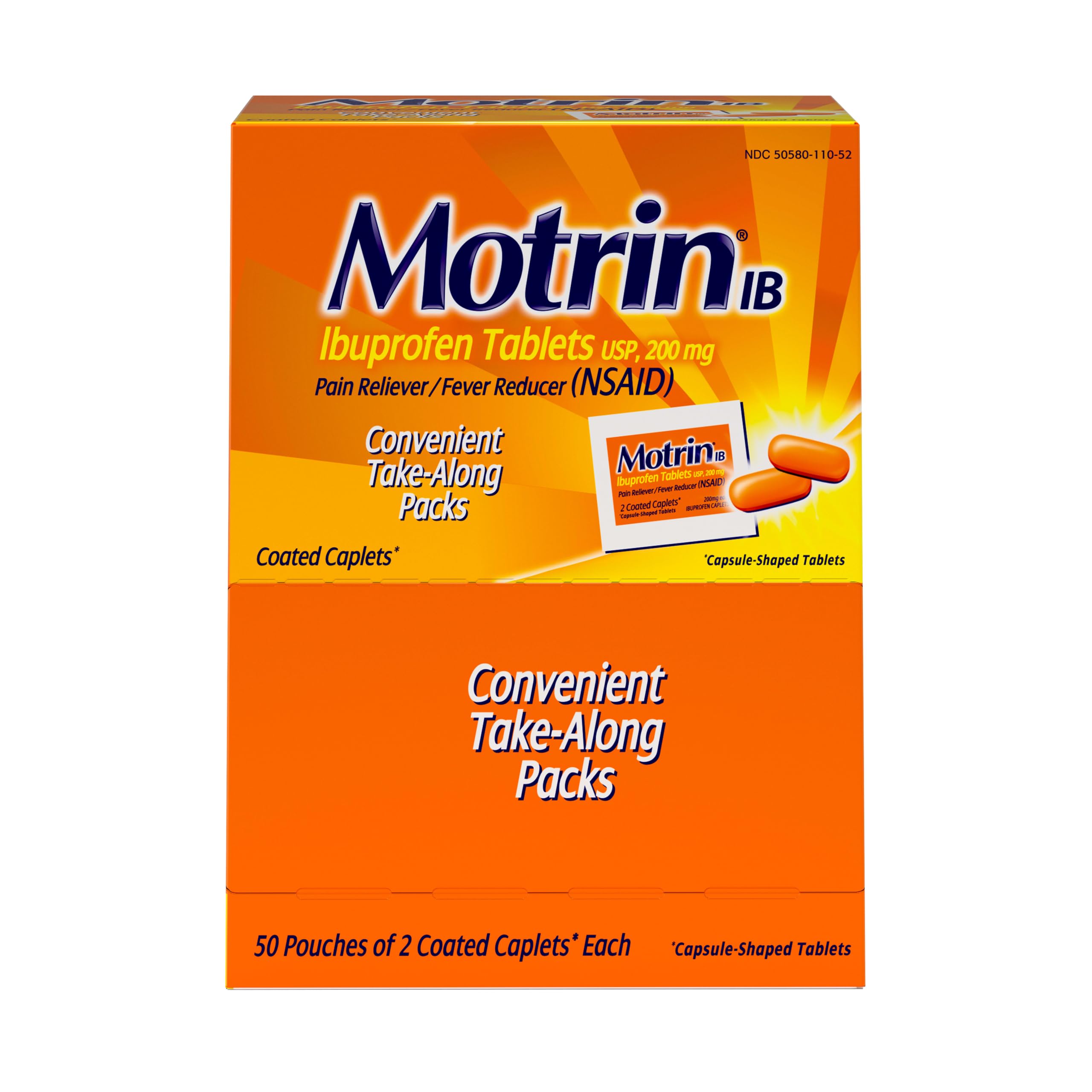 Motrin IB Ibuprofen Tablets, 200 mg Ibuprofen, 50 x 2 ct