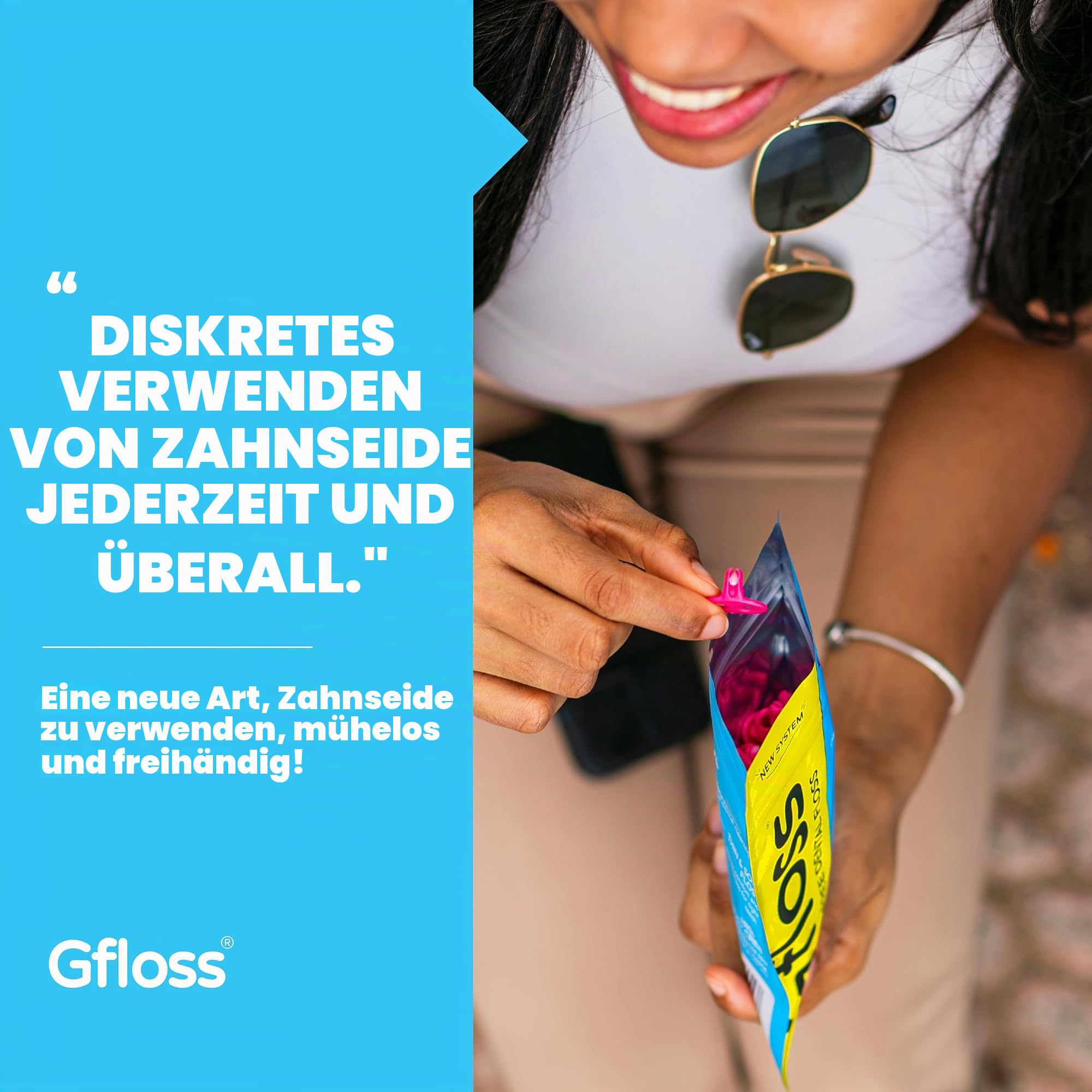Gfloss Handfreie Zahnseide – 40 Stück – einfach zu bedienen und diskrete Zahnseide für Erwachsene | Zahnseide für unterwegs