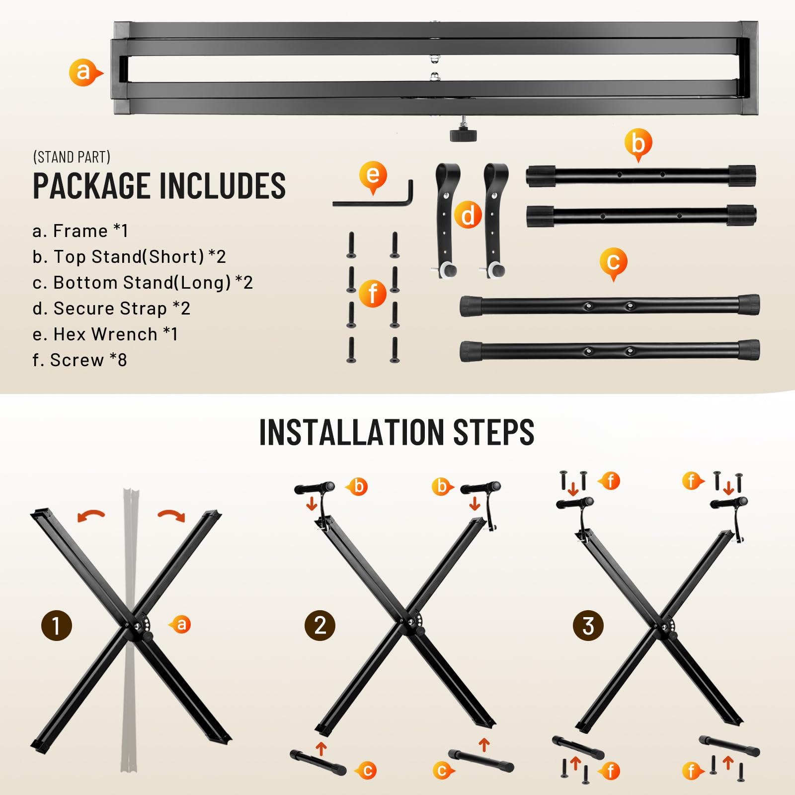 CAHAYA Komplettlösung Keyboardständer und Keyboard Bench - 6 Stufen Höhenverstellbar Doppel X-Frame Keyboard ständer für 61, 76 und 88 Tasten Keyboard- Tragfähigkeit 168 kg Keyboardbank, Schwarz