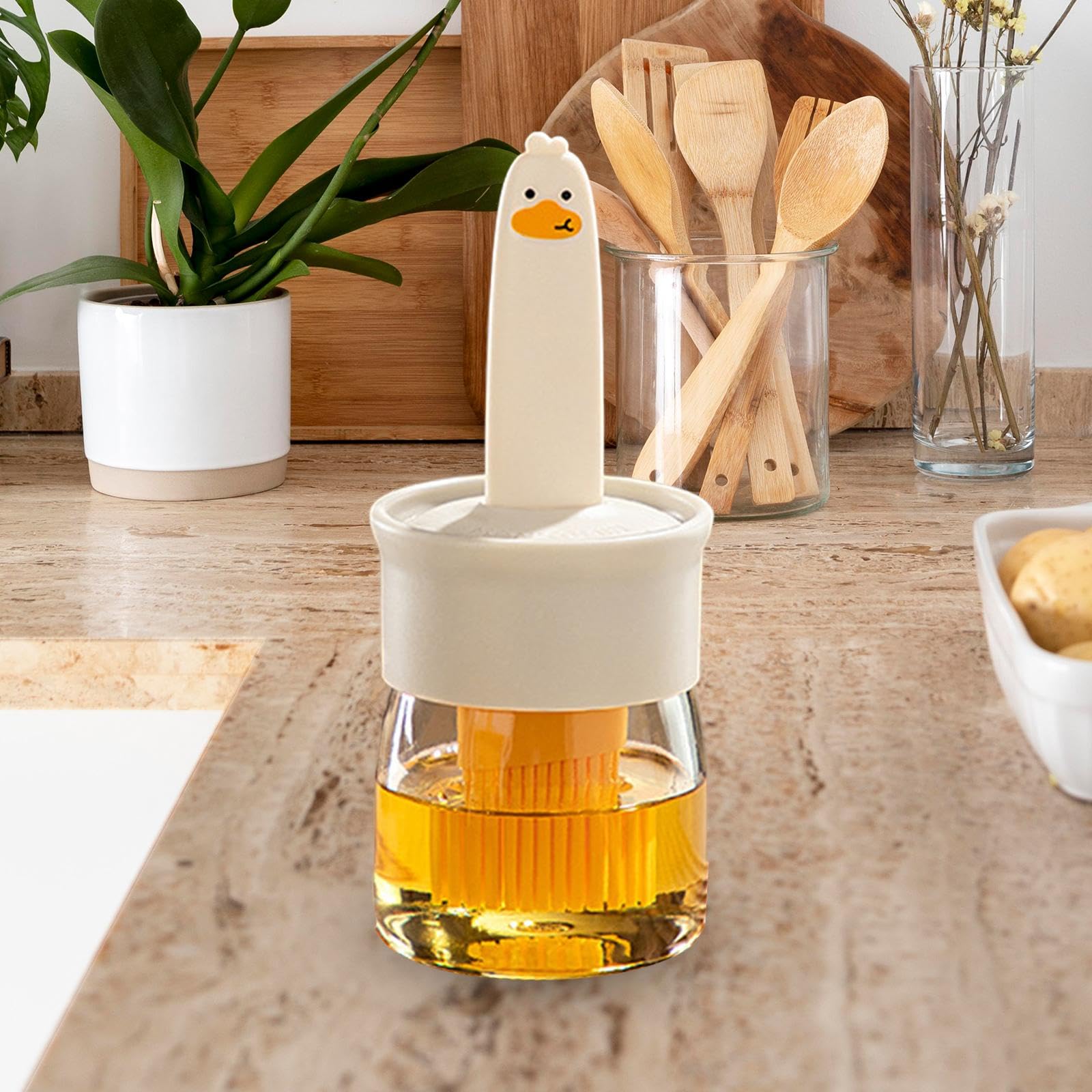 3X Botella Dispensadora de Aceite con Cepillo de Silicona Herramienta Multiusos Control Preciso del Aceite Adecuado para Cocinar Ensaladas, Adobos