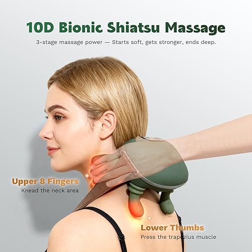 Miniatura 2 de N7 Bionic Masajeador de cuello y hombros, masajeadores térmicos de manos reales con dedos para aliviar el dolor muscular de espalda, diseño portátil