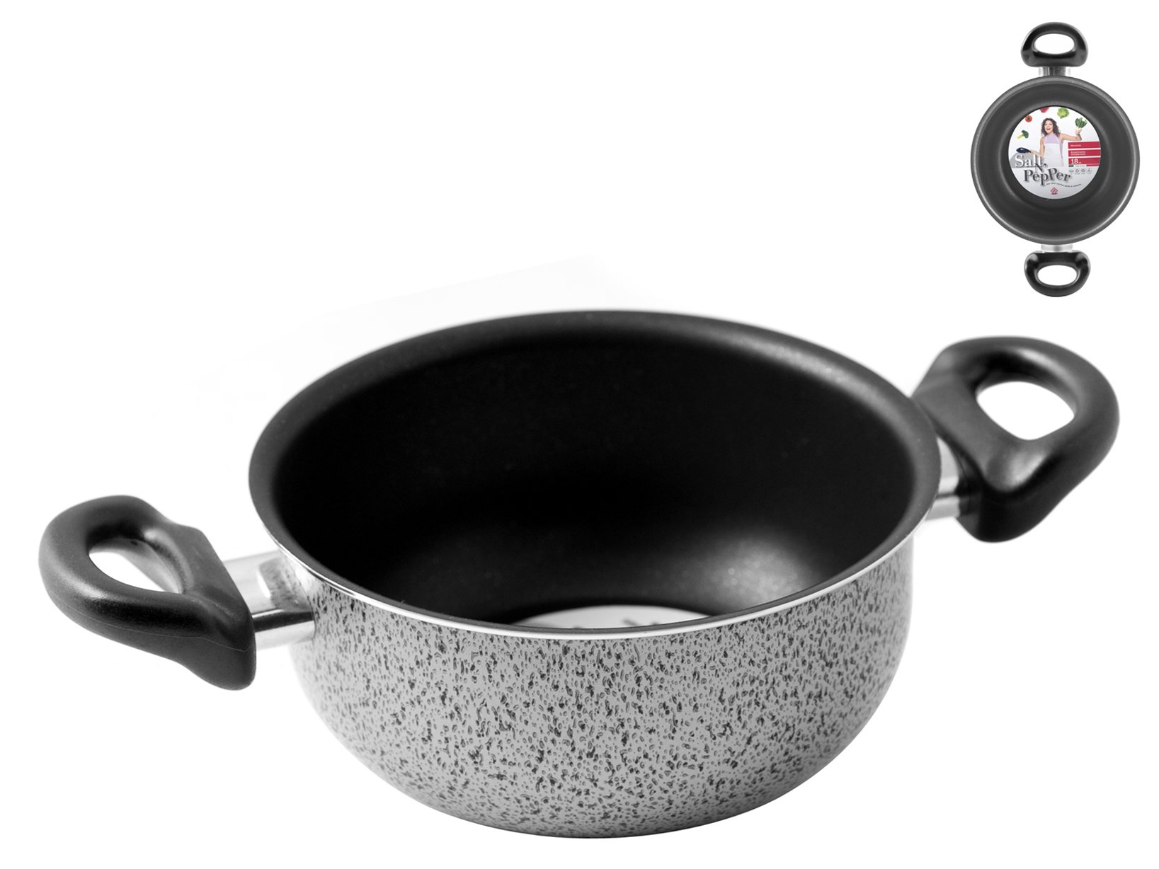 HOME Salt Peper Casserole 2 Handles Non-Stick Salt Pepper cm 22 Saucepan Material, Multi-Colour, 22 cm