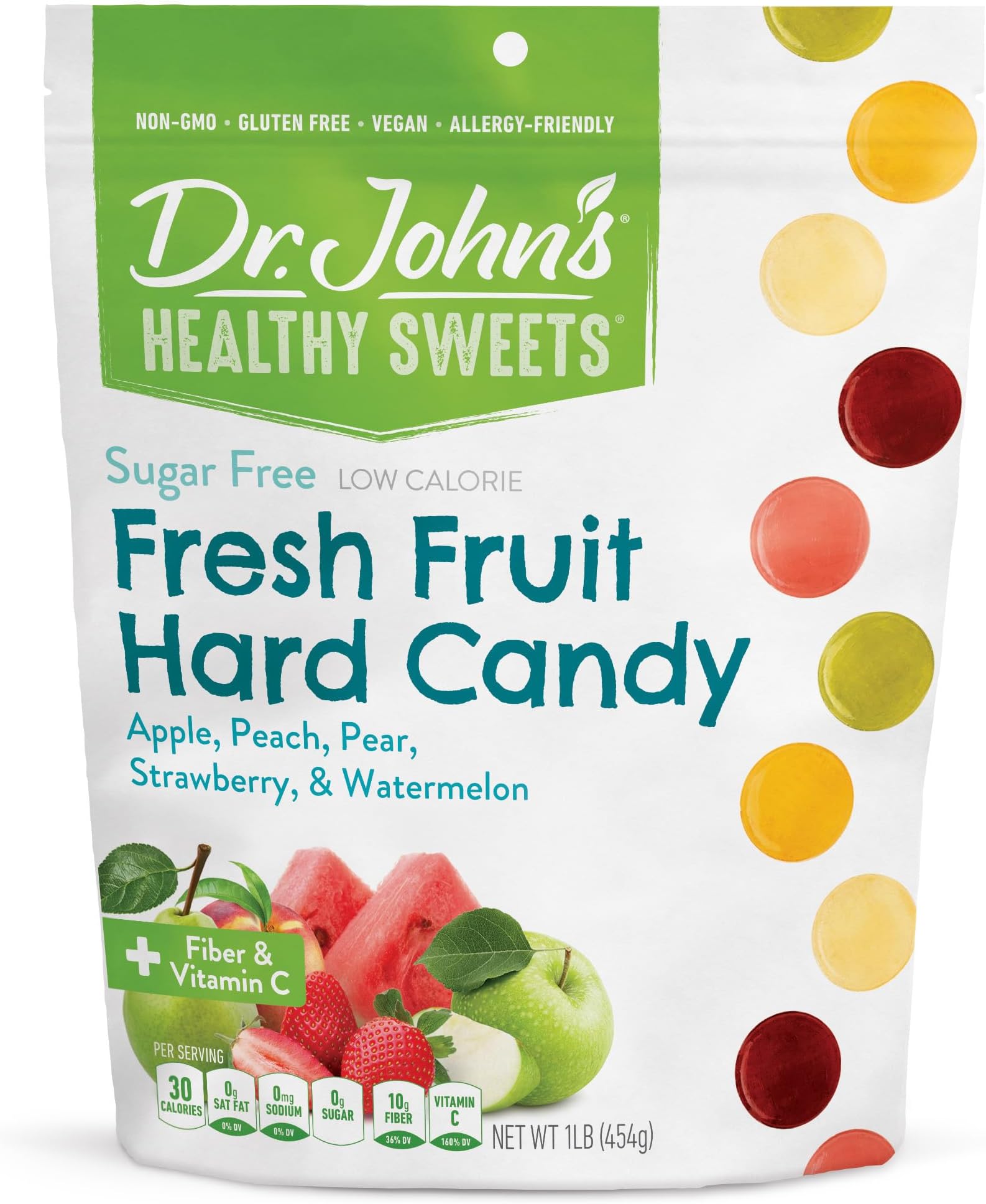 Dr. John’s Sugar Free Candy, Healthy Hard Candy with Zero Sugar, Low Calorie Snacks, Keto Friendly, Vegan, Gluten Free, Fresh Fruit Flavors, 100 Count, 1 LB