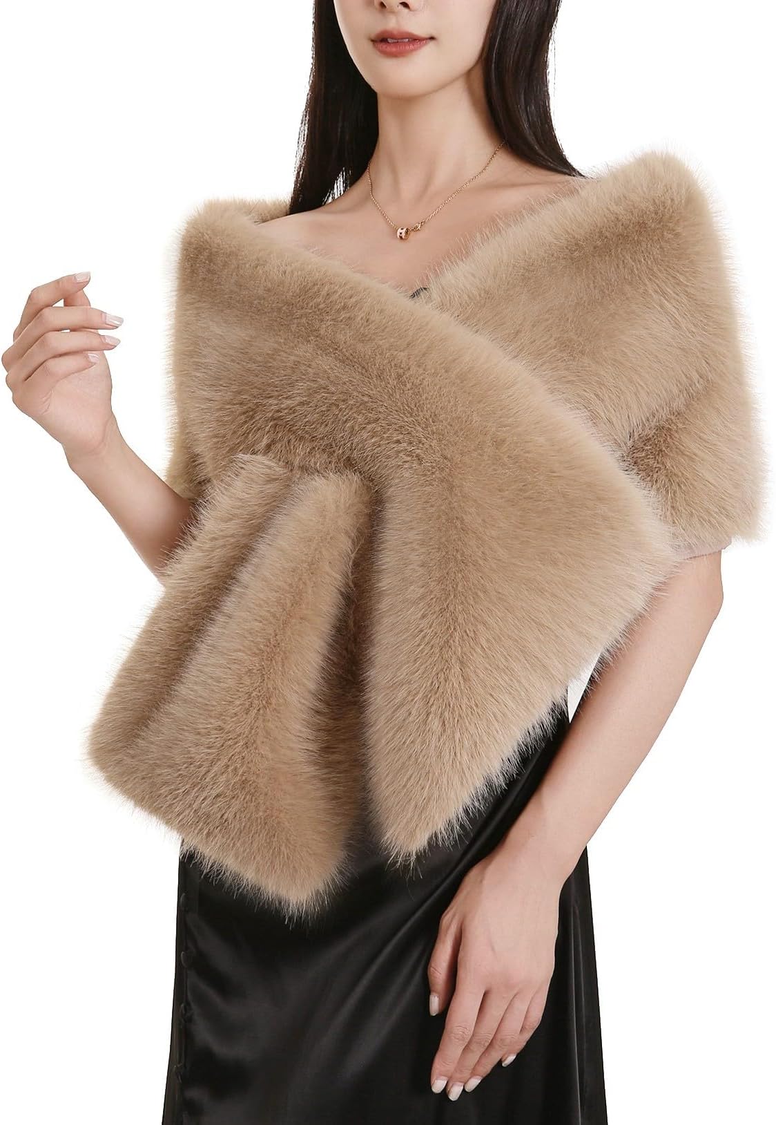 DikoainaWomen's Large Faux Fur Shawl Wraps Stole Cloak Coat Sweater Cape for Evening Party/Bridal/Wedding