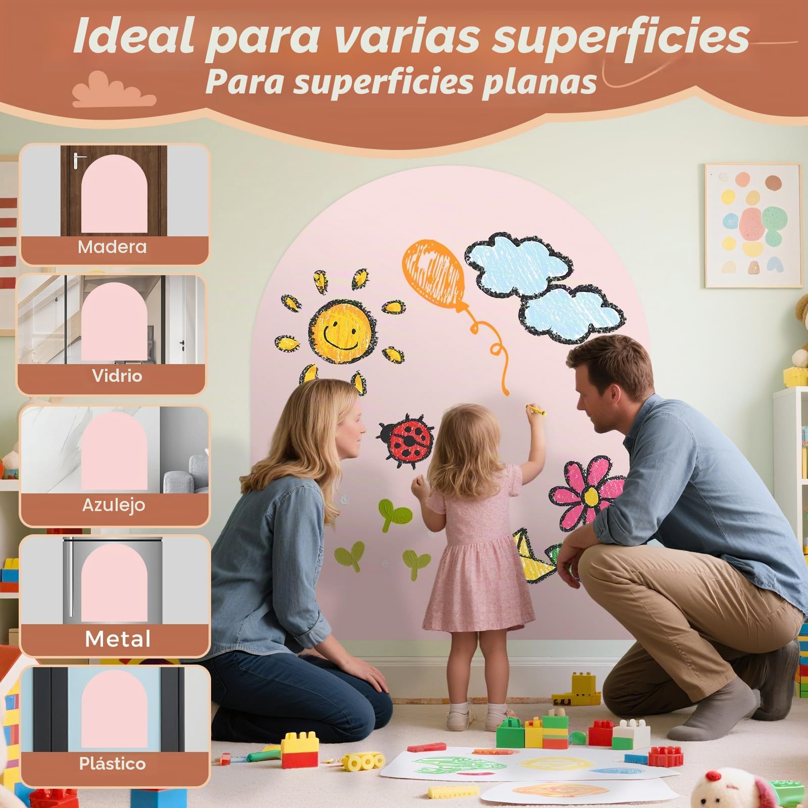 Pizarra magnética autoadhesiva para niños, pizarra de pared en forma de arco – Ideal como decoración de pared para el hogar, habitación infantil, sala de juegos y escuela