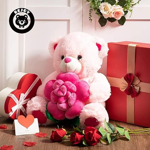 Miniatura 4 de BEJOY Oso de peluche animales de peluche oso de peluche sosteniendo rosa suave peluche regalo 16 pulgadas rosa