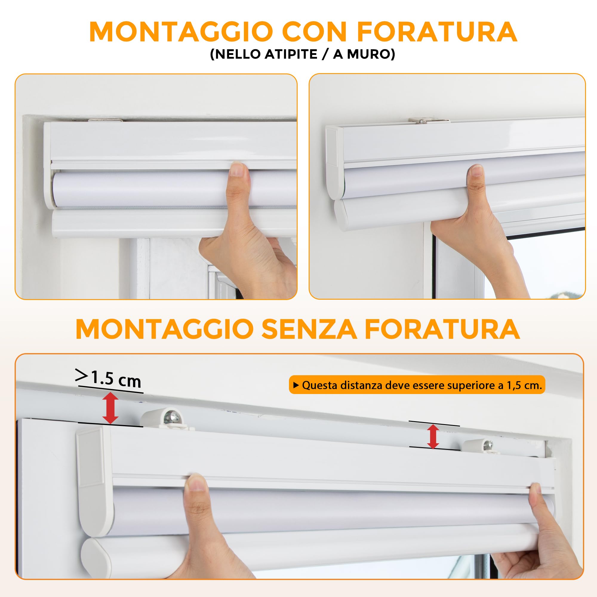 HOMEDEMO Tende a rullo oscuranti motorizzate con betteria e telecomando, Bianco, 60x130cm, tenda motorizzata per interni Senza Foratura, veneziane da interno Giorno e Notte, per Porte e Finestre