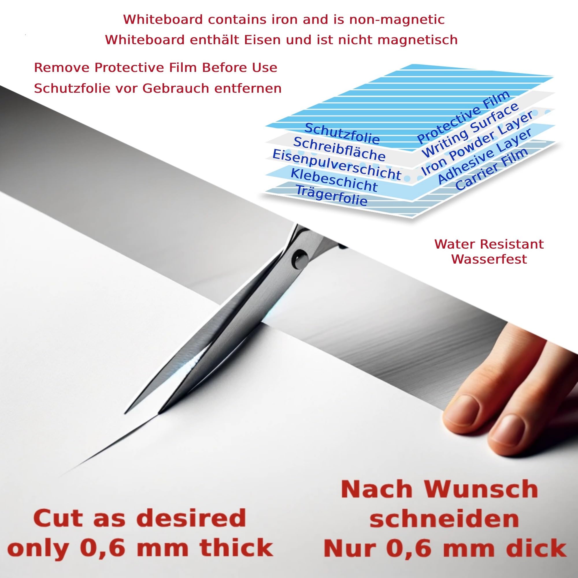 Whiteboard Folie 100 x 90cm | Magnet Haftend | Zuschneidbar + Stifte mit Halter + Wischer