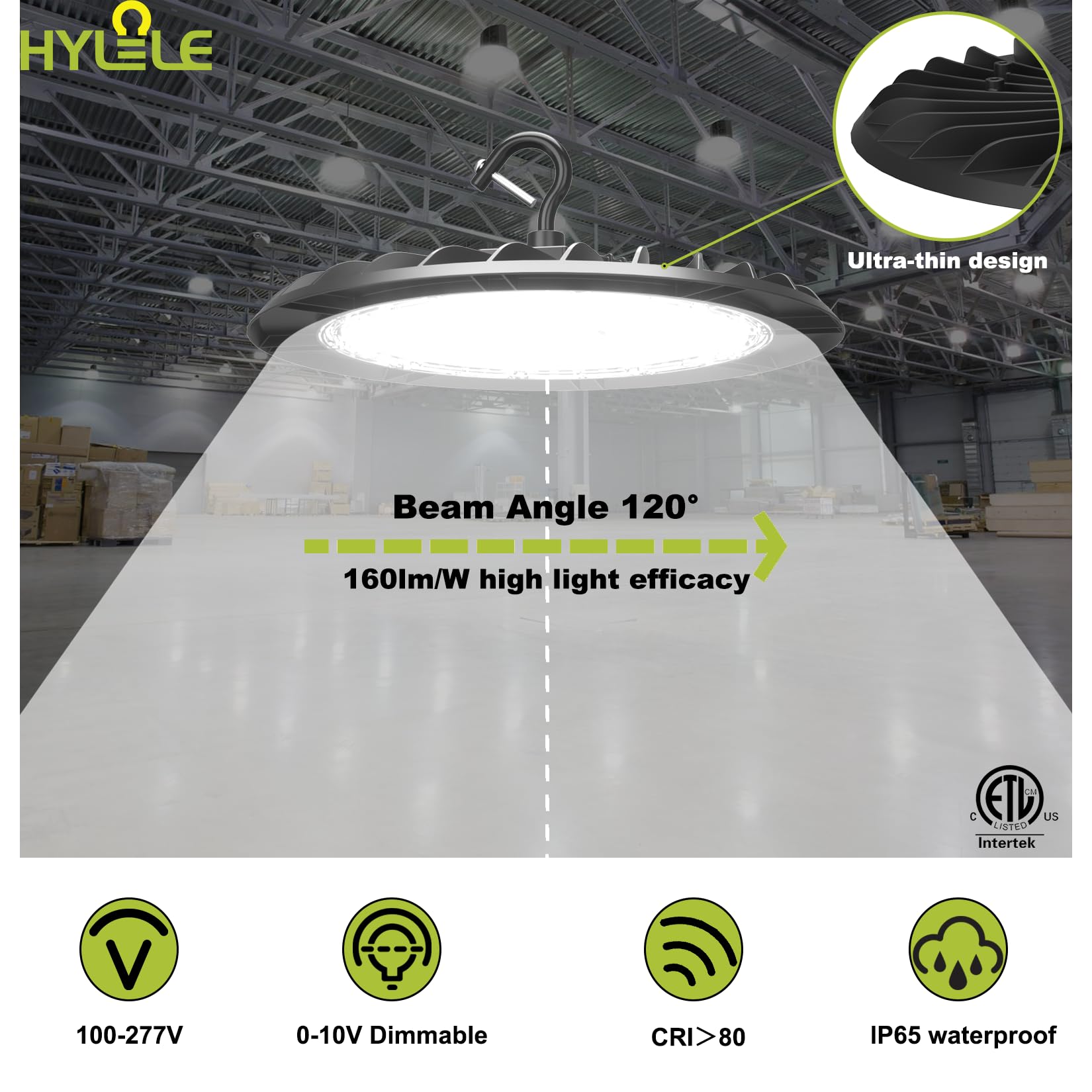 HYPERLITE LED UFO High Bay Lights 100W 14,000LM (140lm/w) 5000K 1-10V