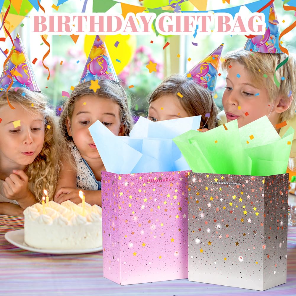 AMFUN 4 sacchetti regalo bianchi medi in carta con 4 involucri e 2