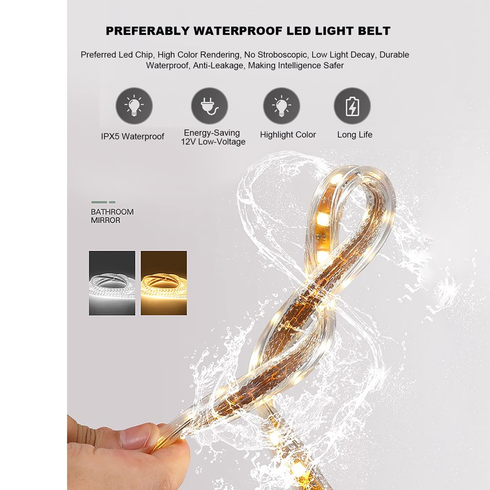 Lustro LED do łazienki, 60X60 CM, okrągłe lusterko do makijażu, inteligentne 3 kolory, ściemniane lustra, przełącznik dotykowy, nietłukące, wodoodporne, do sypialni, prysznica, salonu, przedpokoju. (