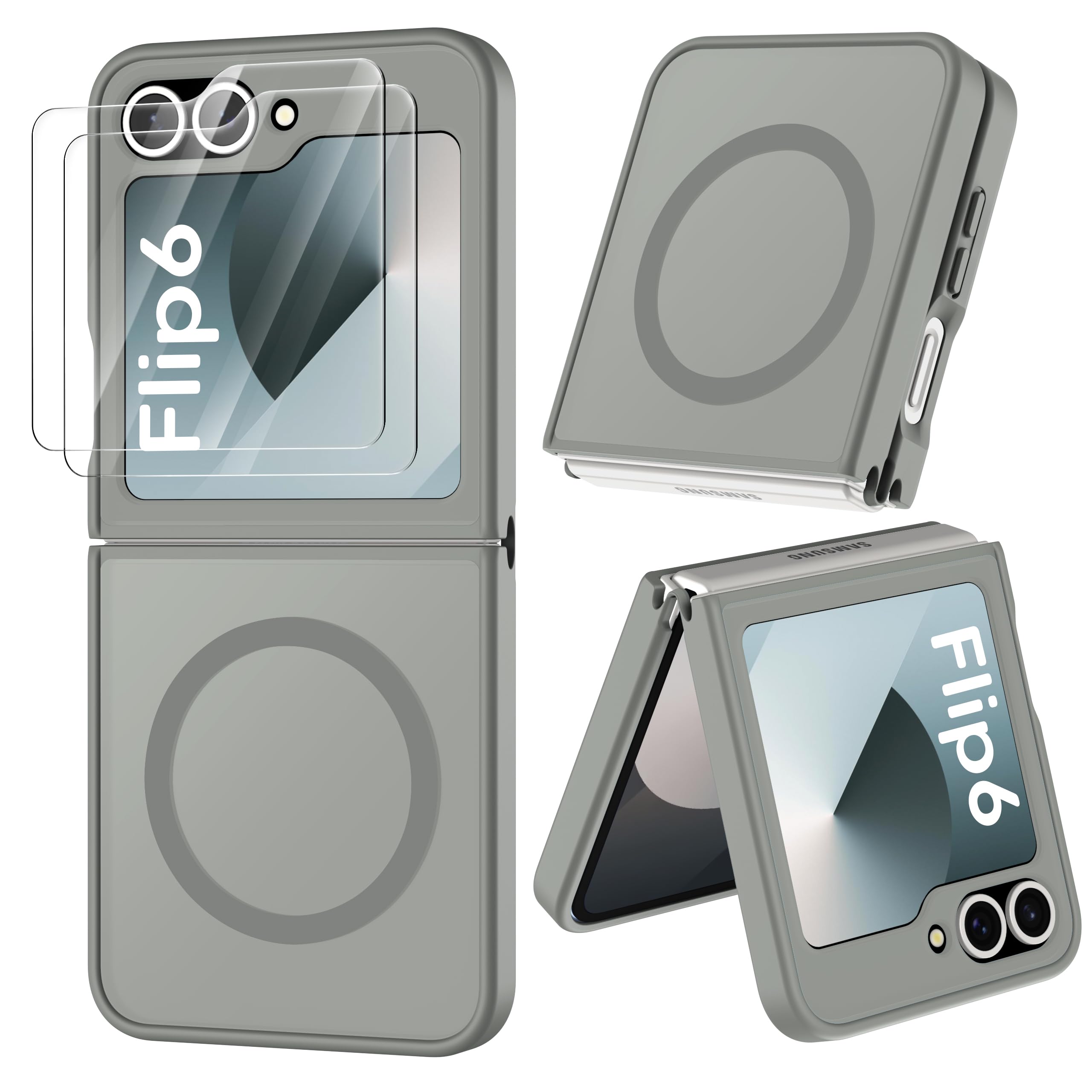 ORETECH Magnetic for Samsung Galaxy Z Flip 6 with 2 x Screen Protector Grey