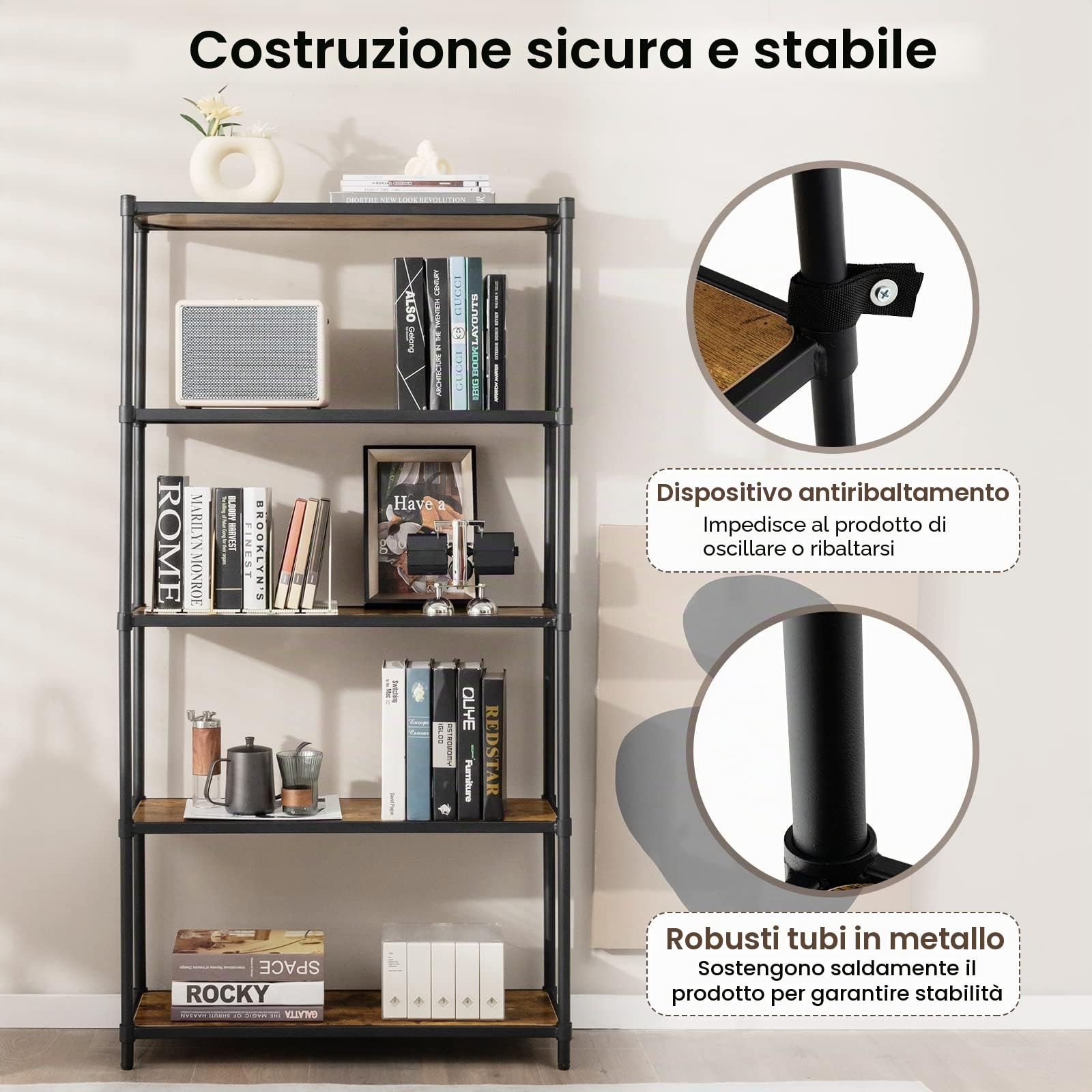 GIANTEX Scaffale a 5 Ripiani Stile Industriale in Acciaio