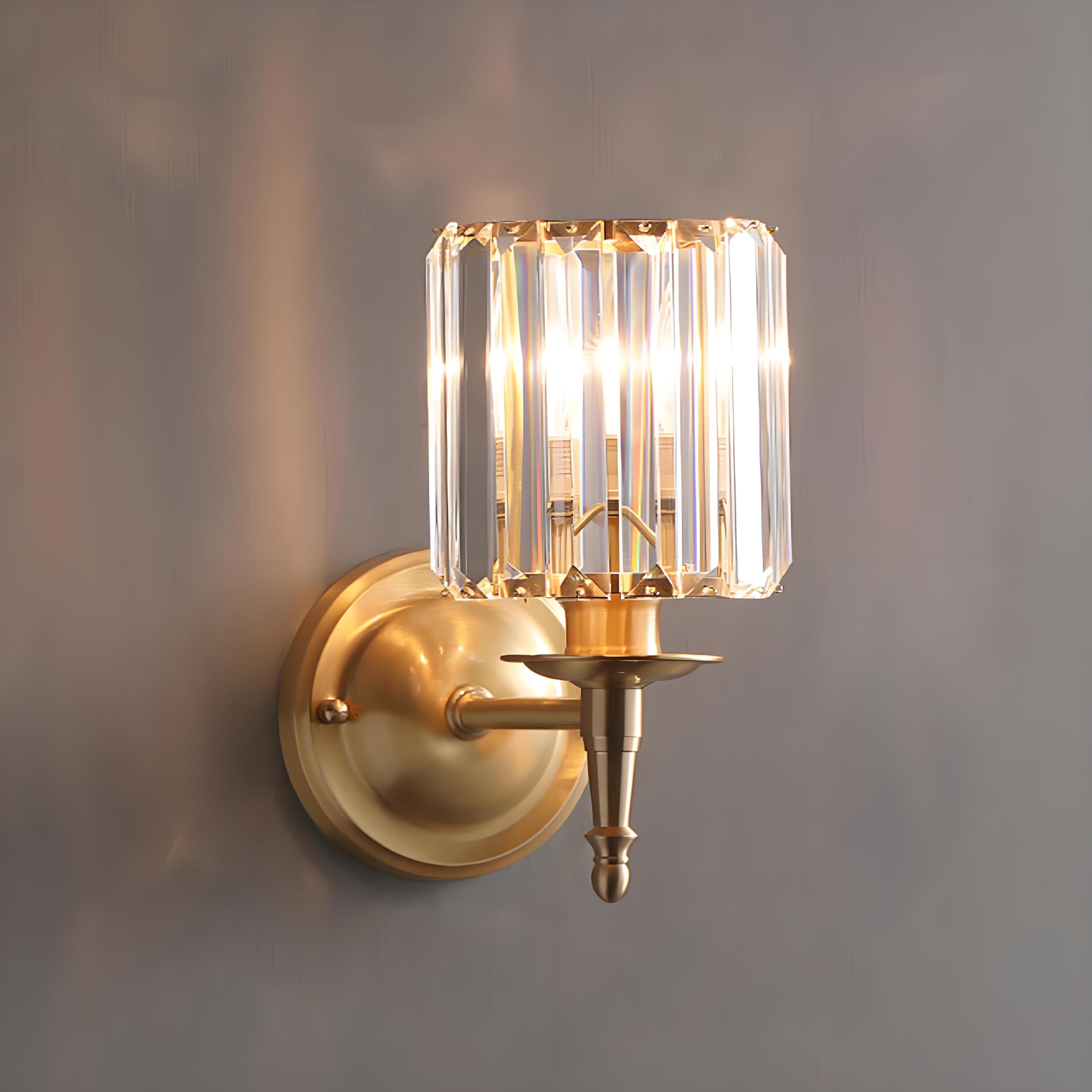 KBUUKYYXouy Wall sconces for Bedroom Crystal Glass Shade Indoor Wall Mount Lamp with Brushed Gold Finish Brass Modern Sconces Wall Lighting for Living Room Hallway Bedroom,2-Lights(1)
