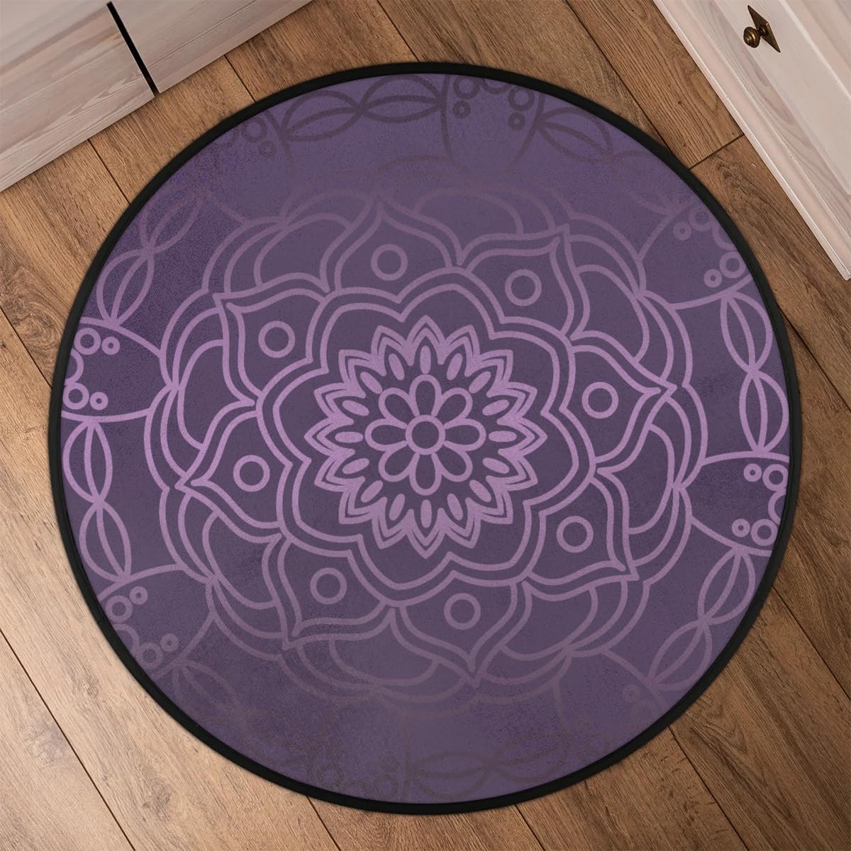 Purple Floral Rug Bathroom Non-Slip Rug Round Area Rug Living Room Decorative Floor Mat Bedroom Outdoor Den Play Mat Marble Rugs 3' Diameter