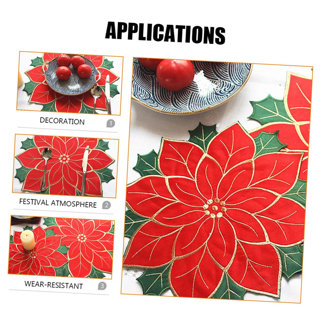 Garneck 4 Stück Weihnachts-tischsets Winterliche Tischsets Rote Weihnachtsstern- Für Weihnachten Weihnachts Weihnachtsdeckchen Rund Essmatte Chemische Faser
