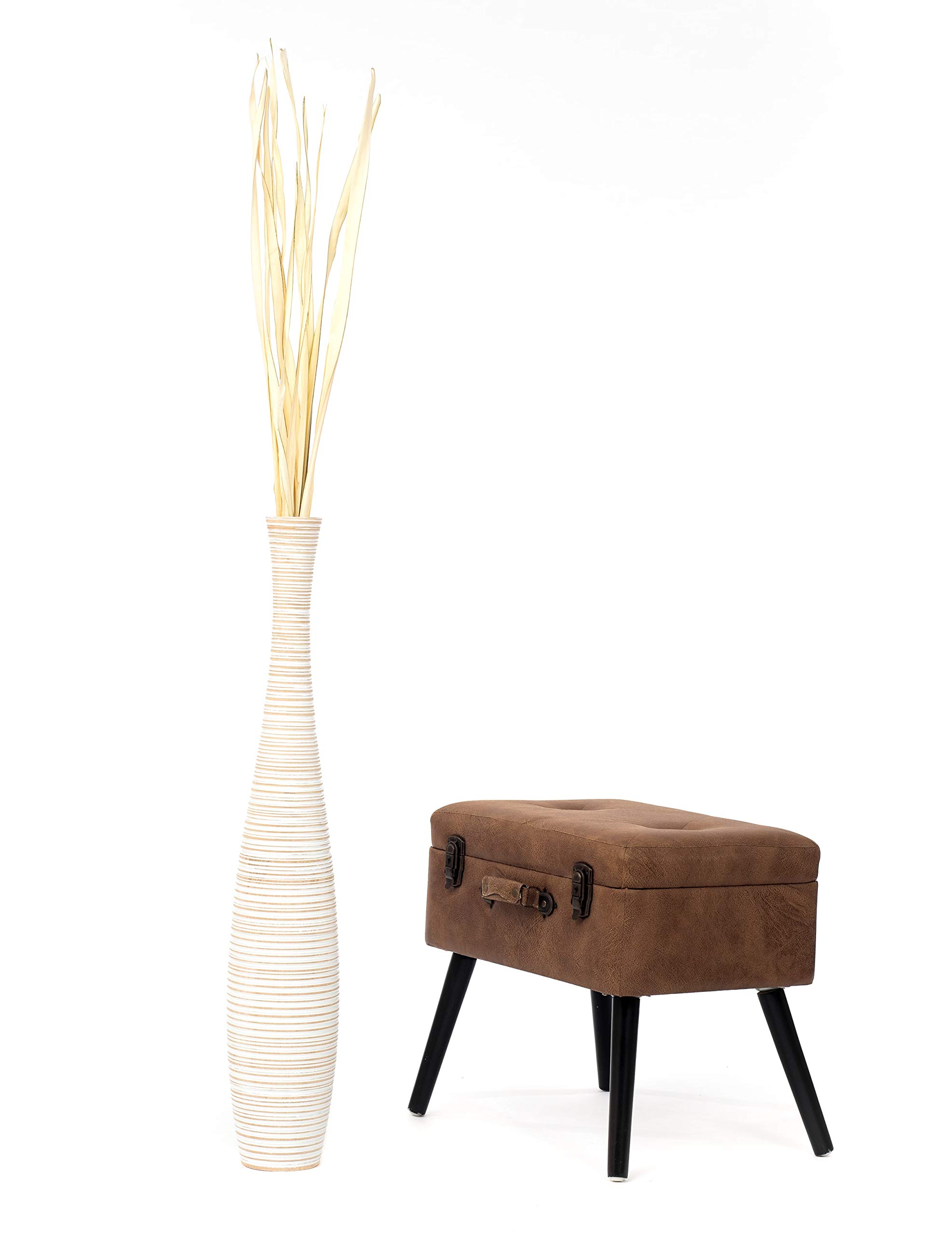 Leewadee Grand Vase de Sol 85 cm Bois de Manguier Pampa & Fleurs Séchées