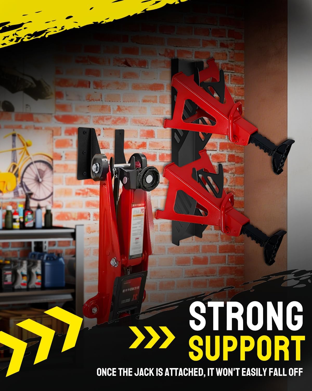 AutoEC 4 Pack Jack Stand Storage Rack Wall Mount Set – Jack Stands Rack & Wall Mount Jack Stand Holder Hooks, Fits 2-3 Ton Floor Jack Stands Tower Trailer Accessories Tool