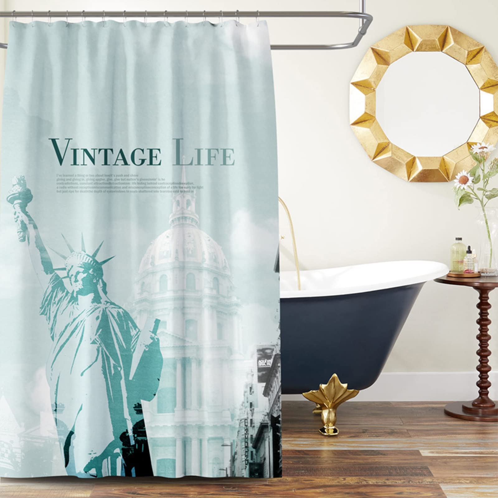 Cortina de Ducha 120 x 200, Cortina de baño Impermeable de poliéster Transparente con diseño de Estatua de la Libertad, Cortina de Ducha a Prueba de Moho