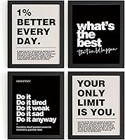 DSHFG Set of 4 Motivational Office Wall Art Prints - Black Trendy Retro 8x10 Unframed Posters for Home Decor