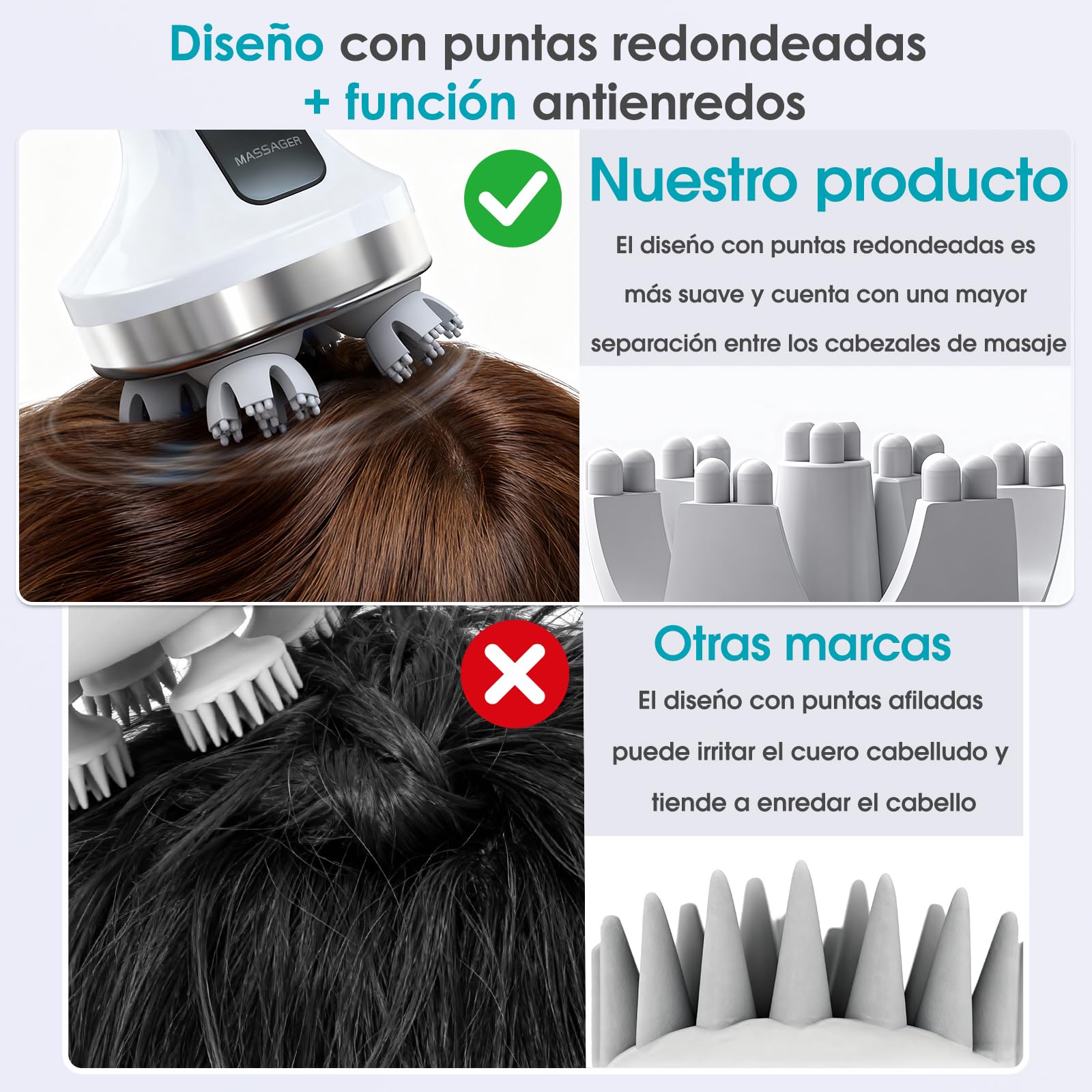 Masajeador de cuero cabelludo eléctrico 4D, masajeador de cuello y hombros con 108 nudos de silicona, masajeador corporal inalámbrico para piernas y espalda, IPX7 resistente al agua, 4 modos