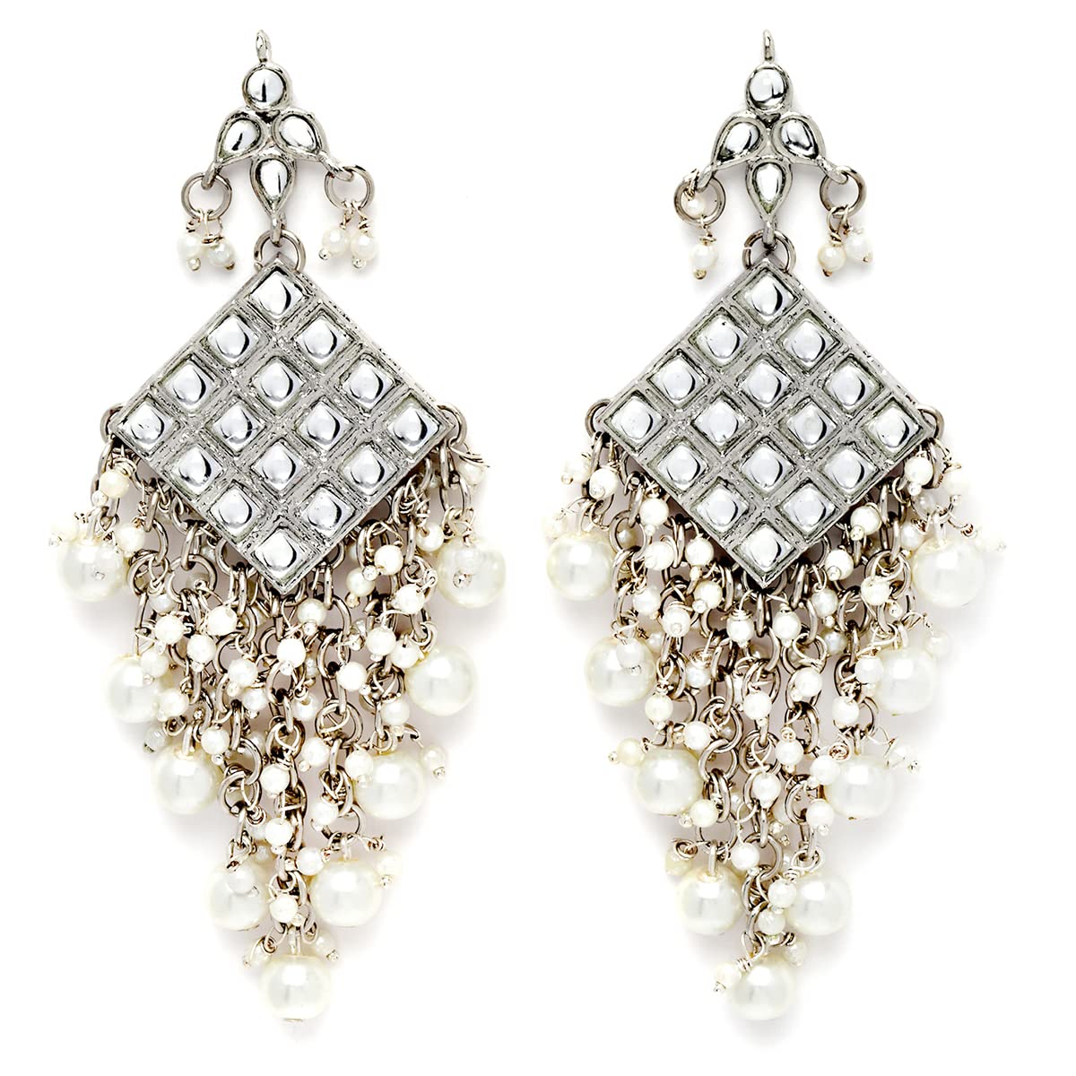 Karatcart Oxidised Silver Diamond Shape Pearl Studded Kundan Dangler Earrings for Women (B0BT1XGH5W) Amazon Price History, Amazon Price Tracker