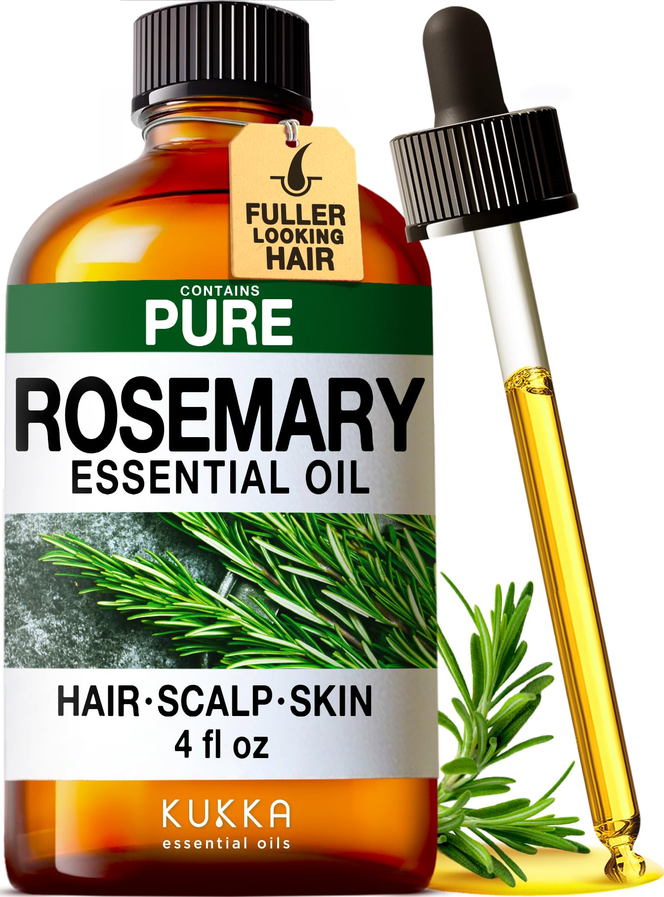 KUKKA essential oils Rosemary Oil for Hair - 100% Natural Rosemary Hair Oil - Rosemary for Skin, Diffuser & Aromatherapy - Soap Making & DIY (4 Fl Oz).