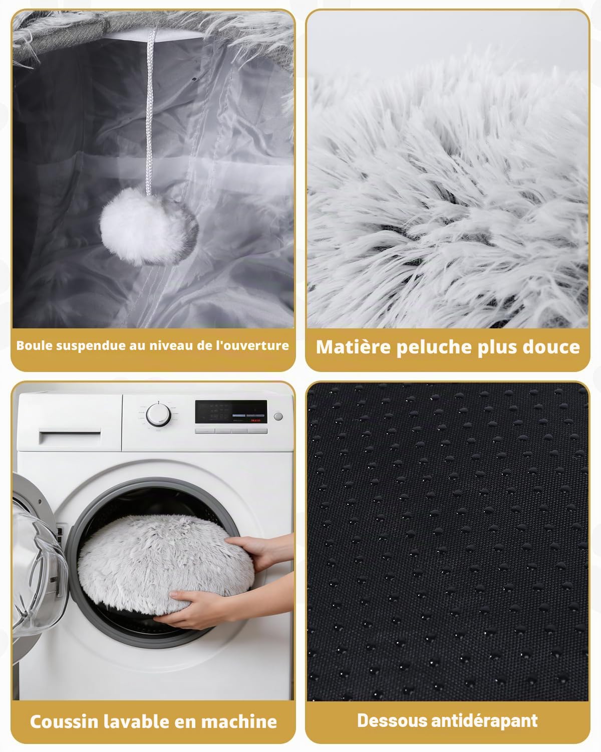 Odoland Tunnel Chat avec lit Coussin, Multifonctionnel Tunnel pour Chat Donut Interieur avec Jouets-Gris