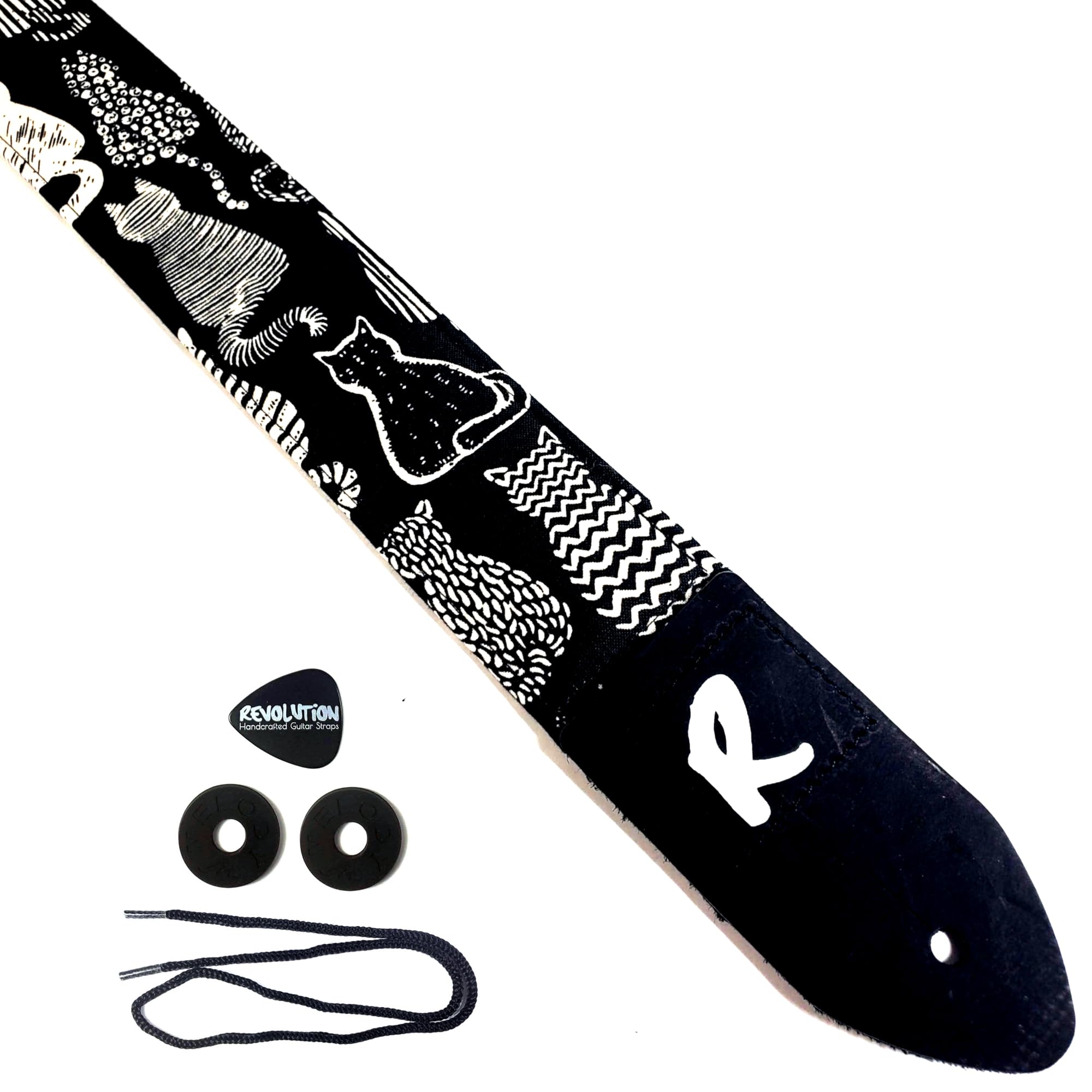 Cats Guitar Strap, Kittens Genuine Leather Ends, Includes 2 Strap Locks & 1 Pick. Adjustable Strap, Pick Pocket, For Bass, Electric & Acoustic Guitars Gift for Guitar Players Men, Women & Kids