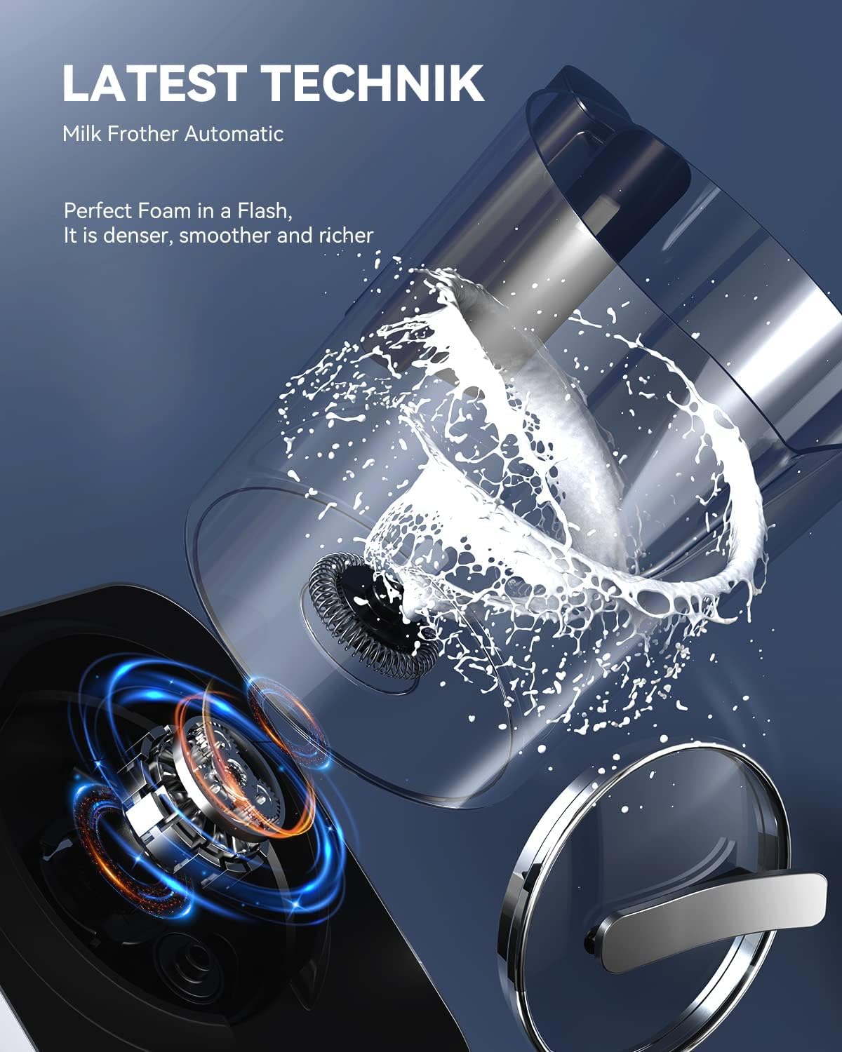Espumador de Leche Electrico, 550w, Milk Frother, Espumador Automatico con Taza Inalambrica 700ml, Con Cable en Base, Batidor Electrico 2 en 1, Calienta y Espuma para Leche, Cafe, Chocolate.