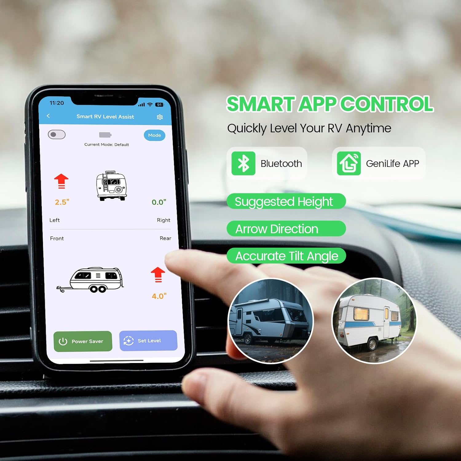 Briidea Wireless RV Auto Leveling System, Smart RV Leveler with Bluetooth App Control, 5 Preset Modes, Dual Power, Easy DIY Install for Motorhome, Trailer, Camper, 5th Wheel