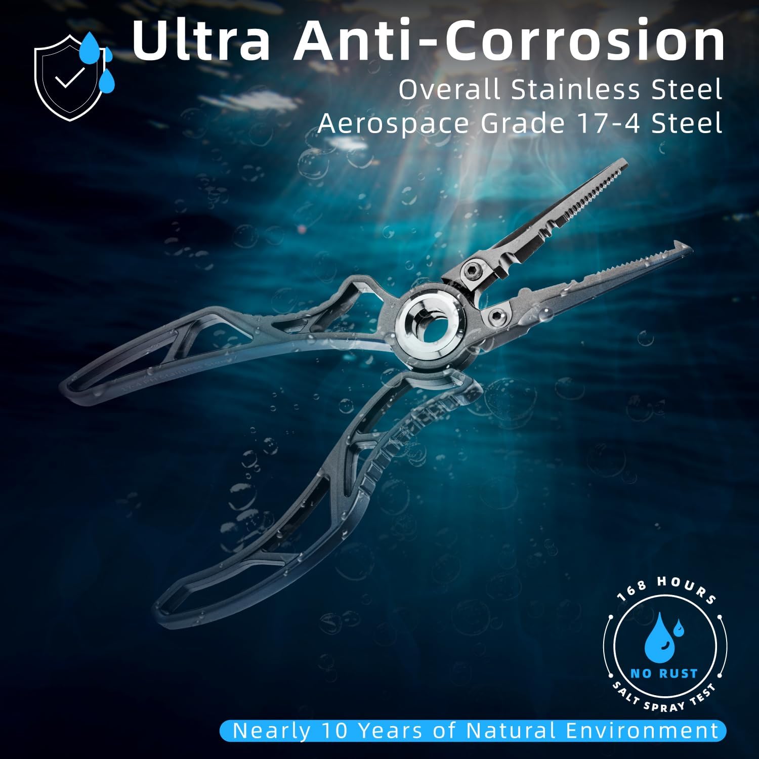 GOMEXUS 7 inch Pinze da pesca e placcatura in titanio, Saltwater Resistant Fishing Gear, Line Cutter, Hook Remover, Stainless Steel Split Ring Pliers with Carbbide Blade EXOSKELETON 7"