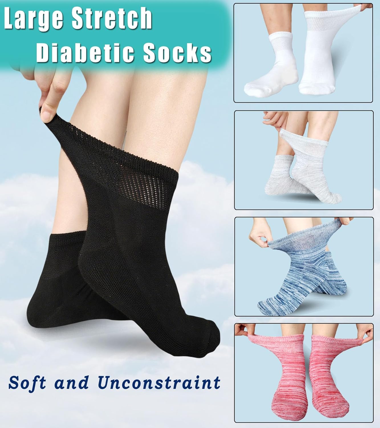 Men's Diabetic Socks Extra Width for Swollen Wide Feet,Neuropathy,Bariatric,Non Binding Loose Fit Ankle Sock 6 Pairs - Image 4