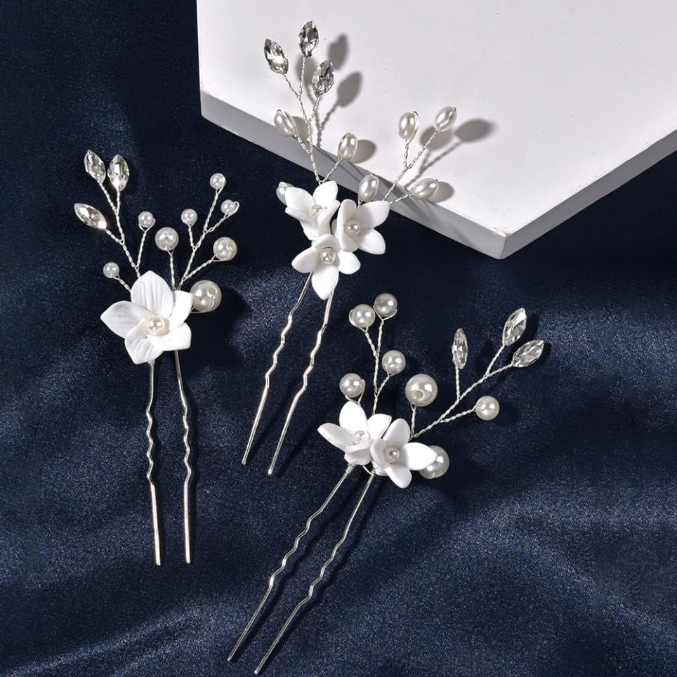 Baluue 12stücke Teiliges U-förmiges Haarschmuck-set Mit Weißen Blumen Für Hochzeiten Brautfrisuren Und Brautjungfern Haarnadeln Kunstperlen Für Besondere Anlässe