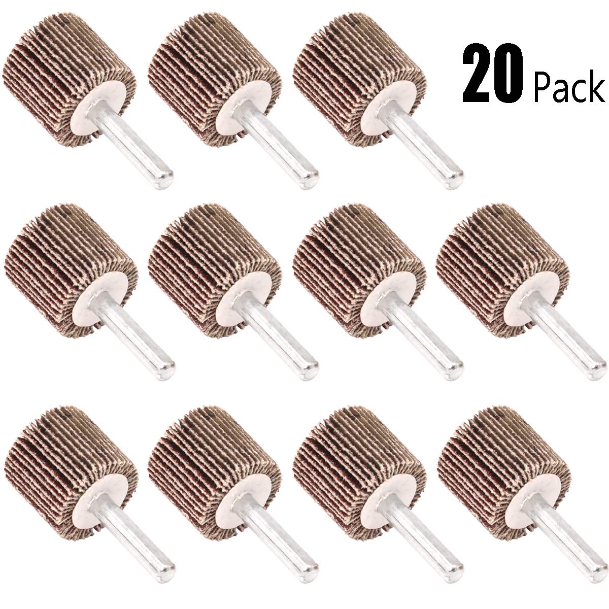 Koopi 20 Pack 1" x 1" x 1/4" Shank Mounted Flap Wheels, 80 Grit Aluminum Oxide Sanding Flap Wheels for Drill - Abrasive Grinding Tool