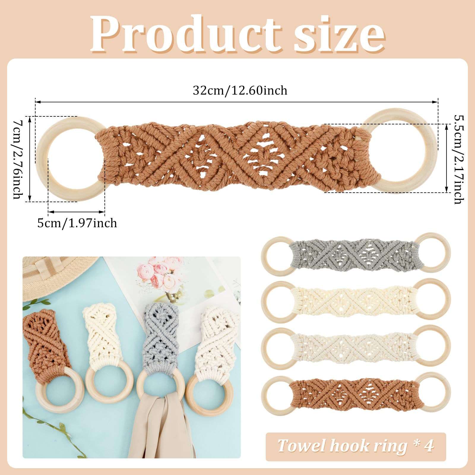 KTZCTPCA 3Pcs Crochet Dish Towel Holder, Handmade Crochet Hanging Dish Towel Holder, Boho Macrame Kitchen Towel Hanger Loop, Hanging Kitchen Towels Ring for Kitchen Bathroom Toilet (A)