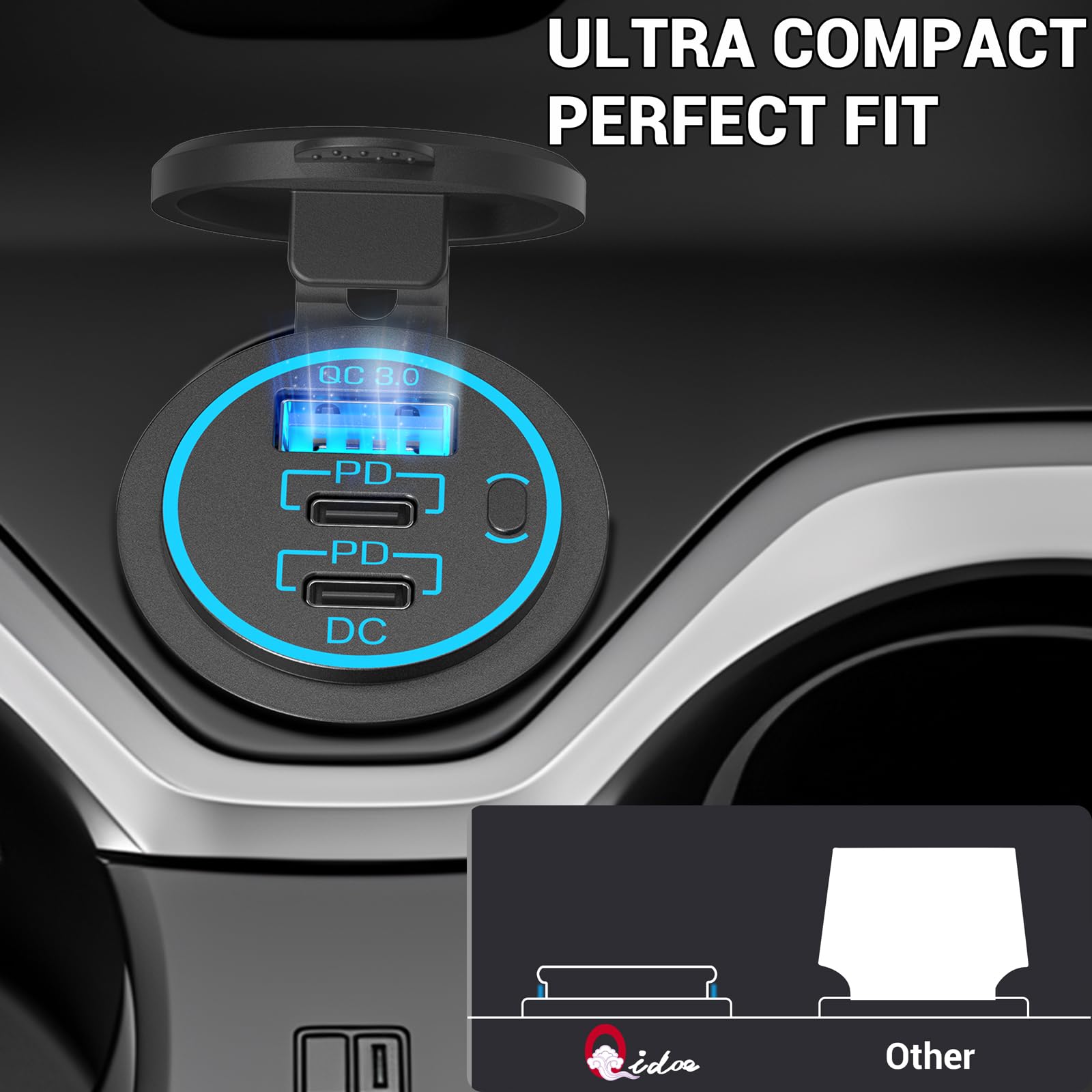 (3-USB) PD USB C Steckdose 12V Auto 300W: USB Buchse Einbau Dose Wasserdicht 12 Volt DC Adapter KFZ Stecker mit Schalter Panel USB Anschluss für iPhone Wohnmobil Motorrad Boot LKW Wohnwagen