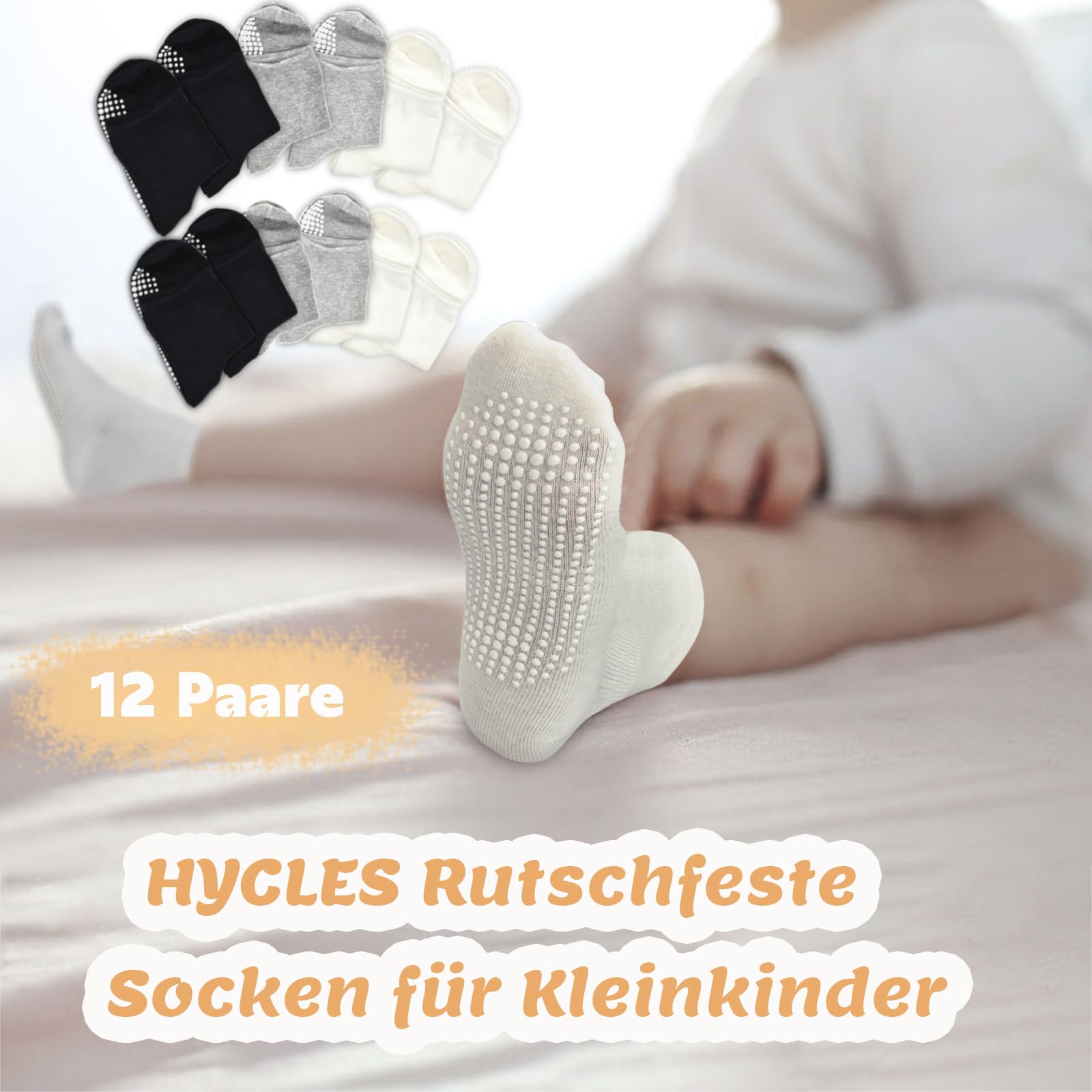 HYCLES Calzini per bambini – 12 paia di calzini in ABS per bambini e ragazzi, calzini antiscivolo per 0-10 anni