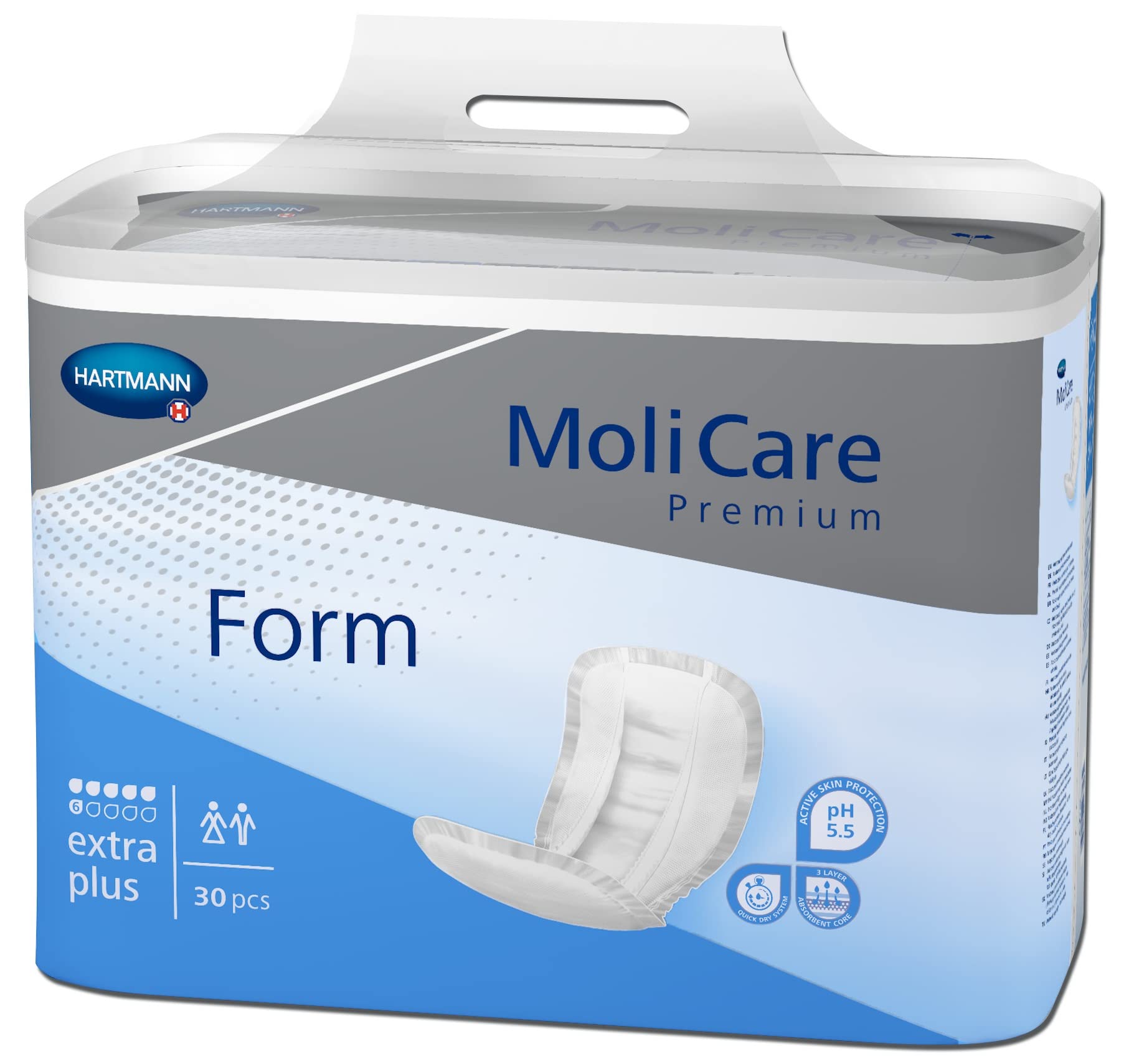 Molicare Foremka premium 6 kropli, do średniego nietrzymania moczu: maksymalne bezpieczeństwo, dodatkowa ochrona przed wyciekiem i dyskrecja dla kobiet i mężczyzn, 4 x 32 sztuki