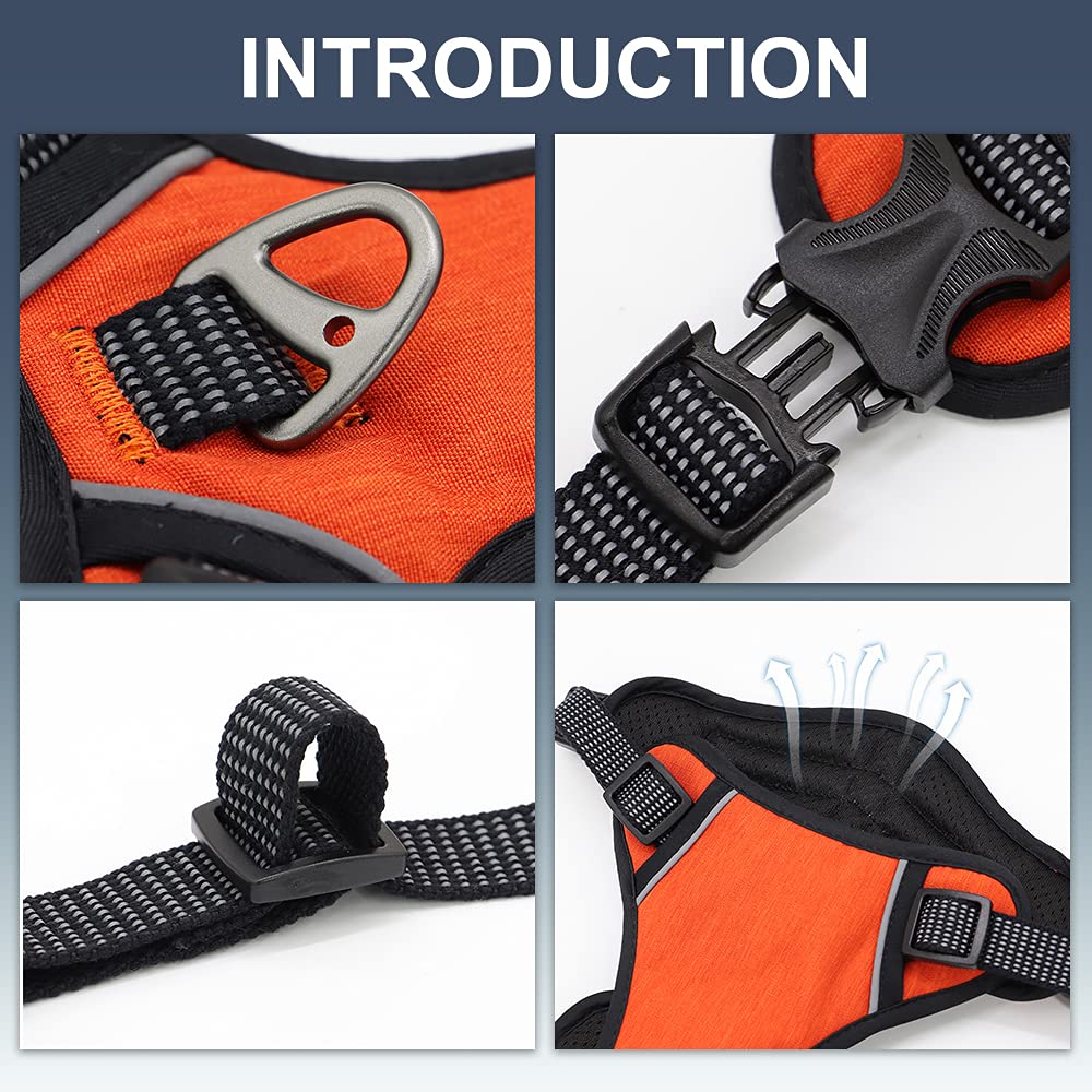 arnés para Perros, Arnés de Nylon reflexivo del Perro for los Perros medianos Grandes ningún tirón Grande for el Entrenamiento Que Camina(Orange,A)