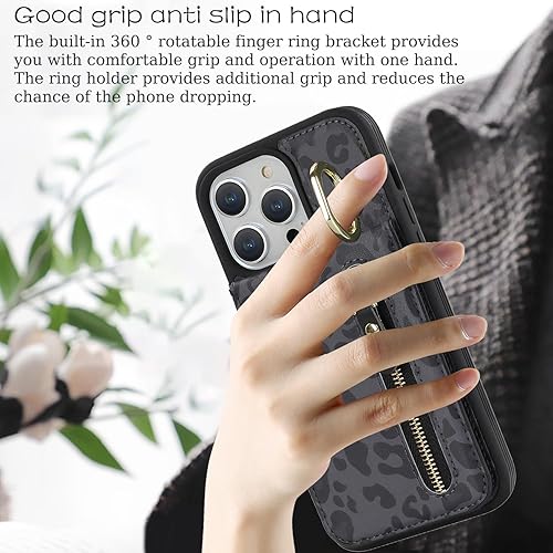 Miniatura 4 de Funda para iPhone 14 Pro Max con tarjetero para mujer, iPhone 14 Pro Max, funda para teléfono con tarjeta de crédito con anillo, cierre de